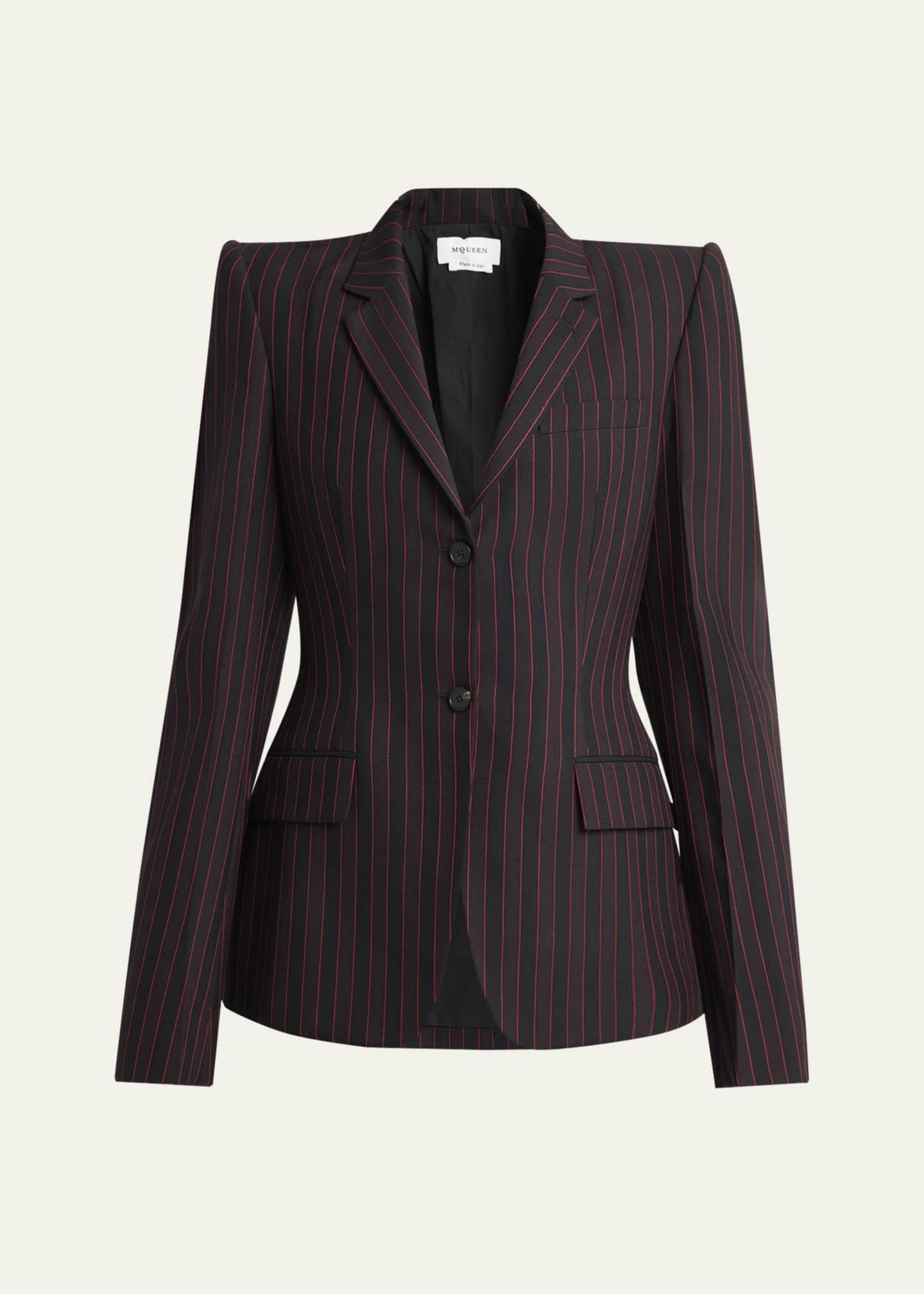 McQueen Striped Single-Breasted Blazer Jacket Image 1 of 5
