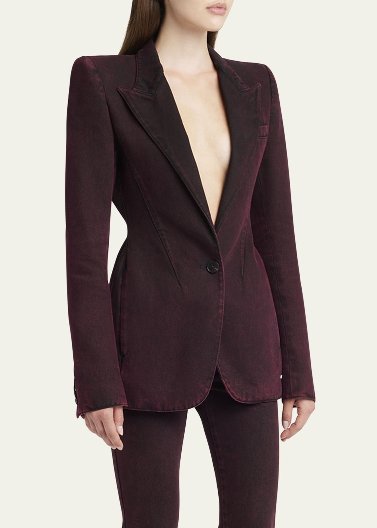 McQueen Red-Wash Denim Single-Breasted Jacket Image 4 of 5