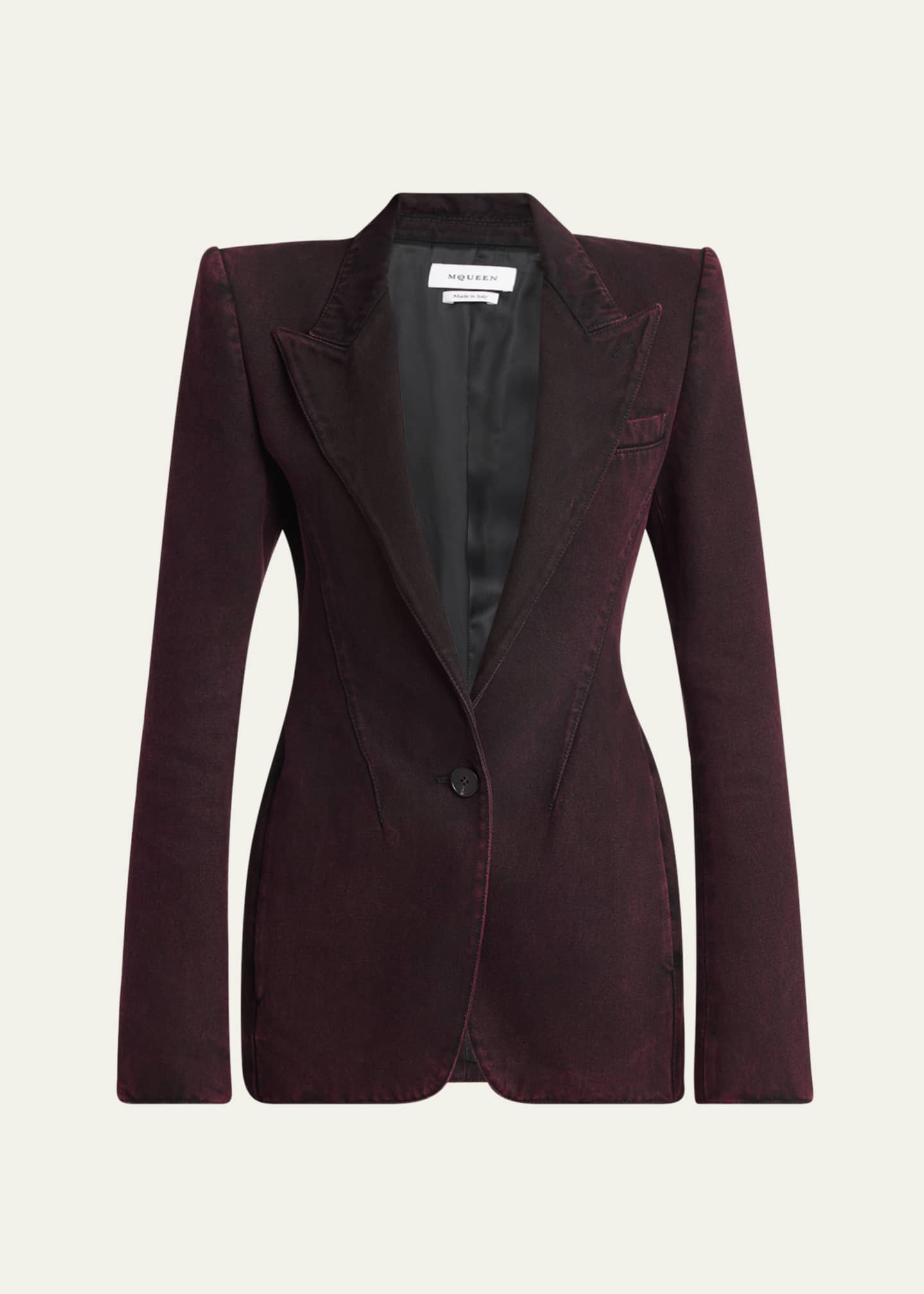 McQueen Red-Wash Denim Single-Breasted Jacket Image 1 of 5