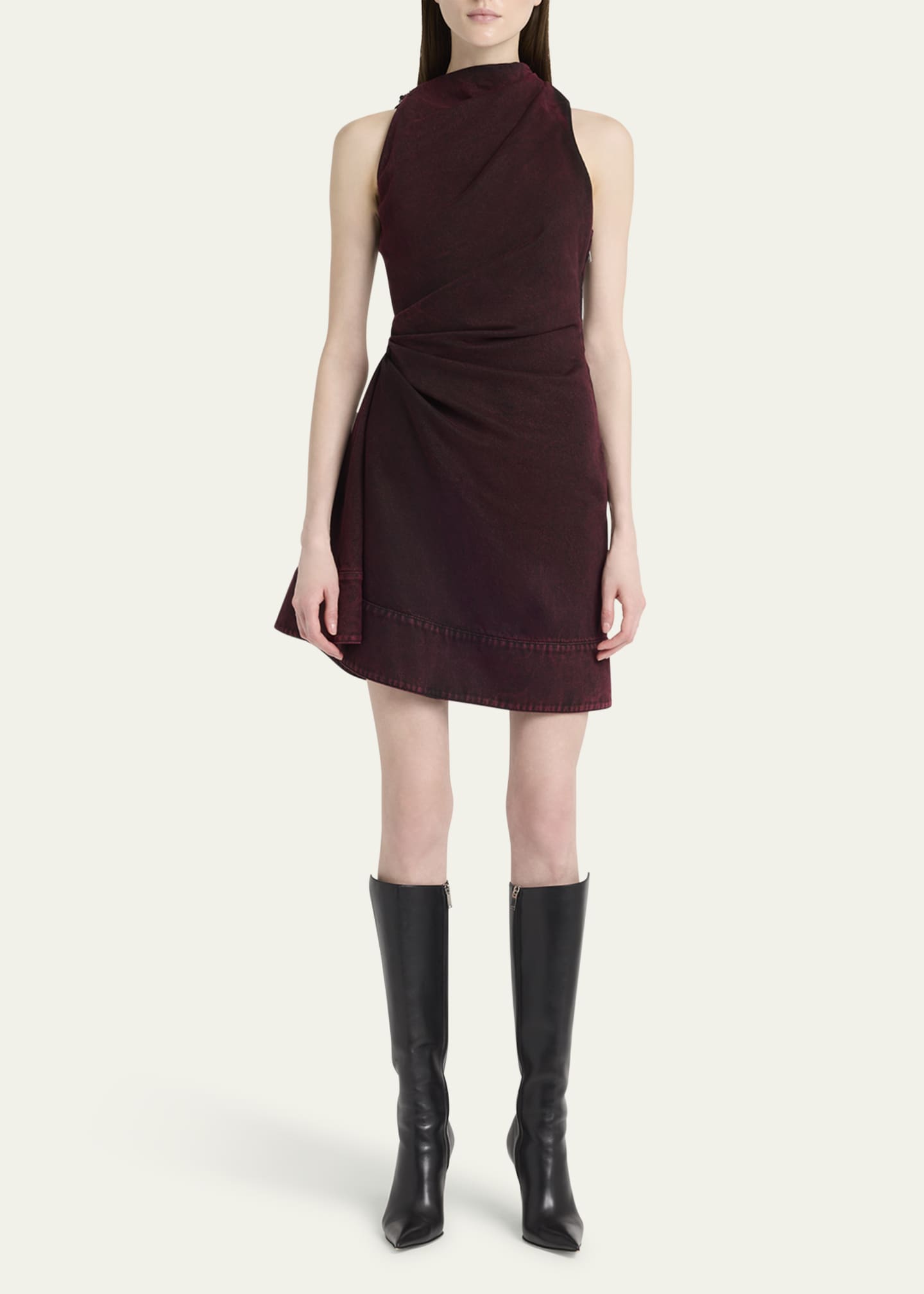 McQueen Red-Wash Denim Draped Sleeveless Mini Dress Image 2 of 5