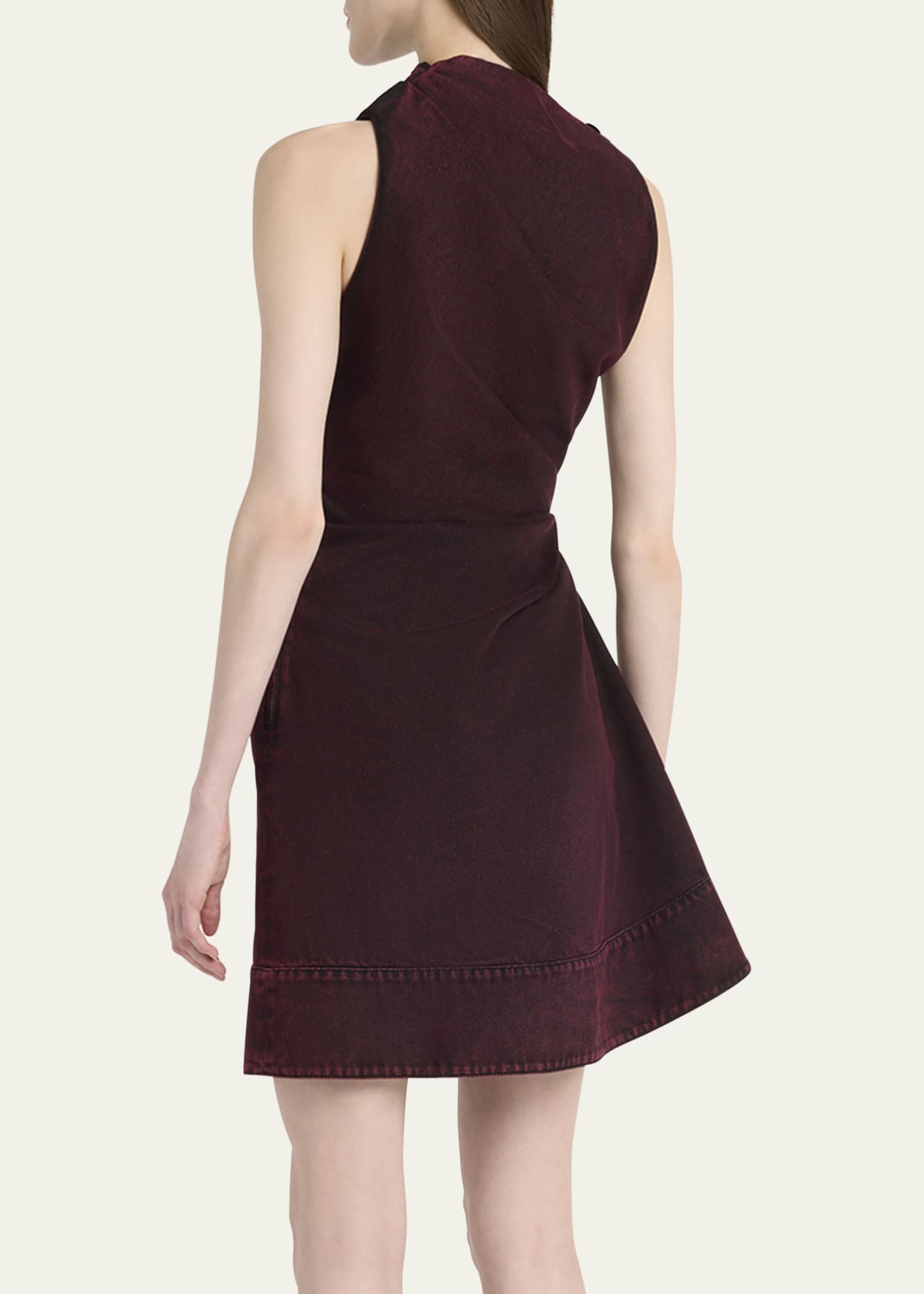 McQueen Red-Wash Denim Draped Sleeveless Mini Dress Image 3 of 5