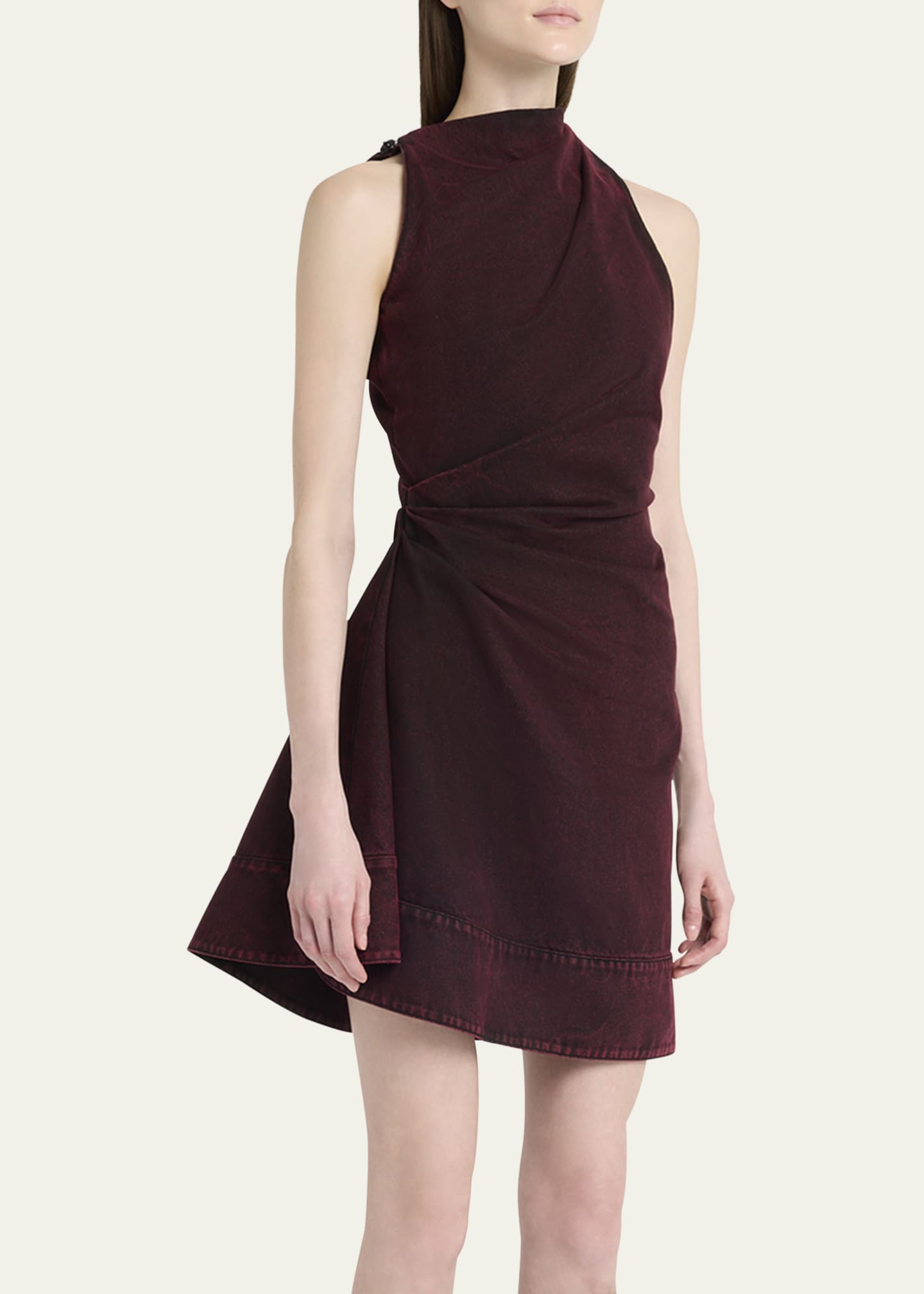 McQueen Red-Wash Denim Draped Sleeveless Mini Dress Image 4 of 5