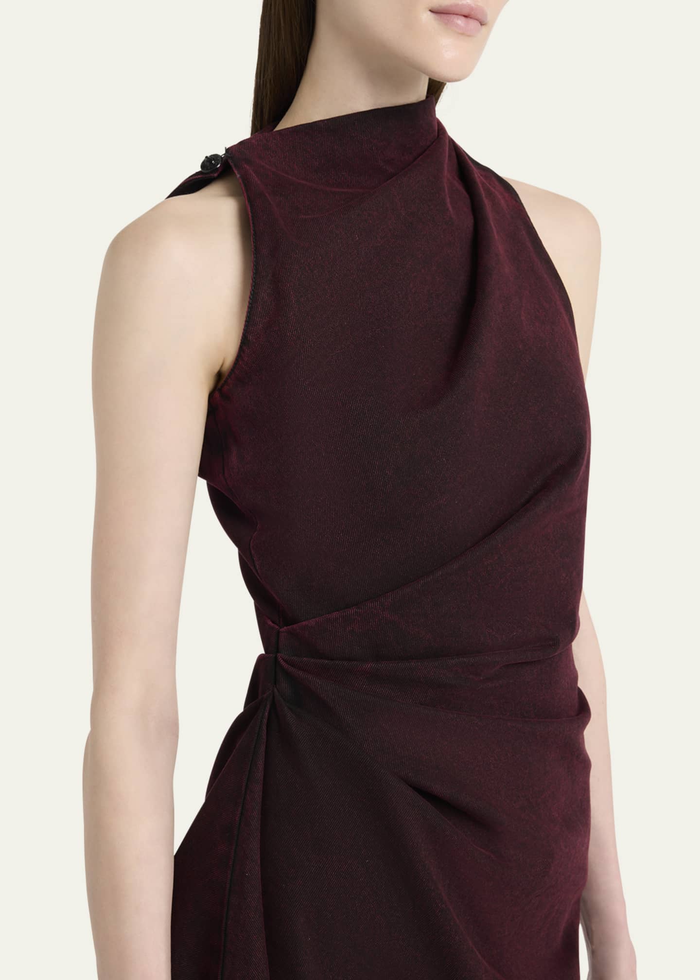 McQueen Red-Wash Denim Draped Sleeveless Mini Dress Image 5 of 5