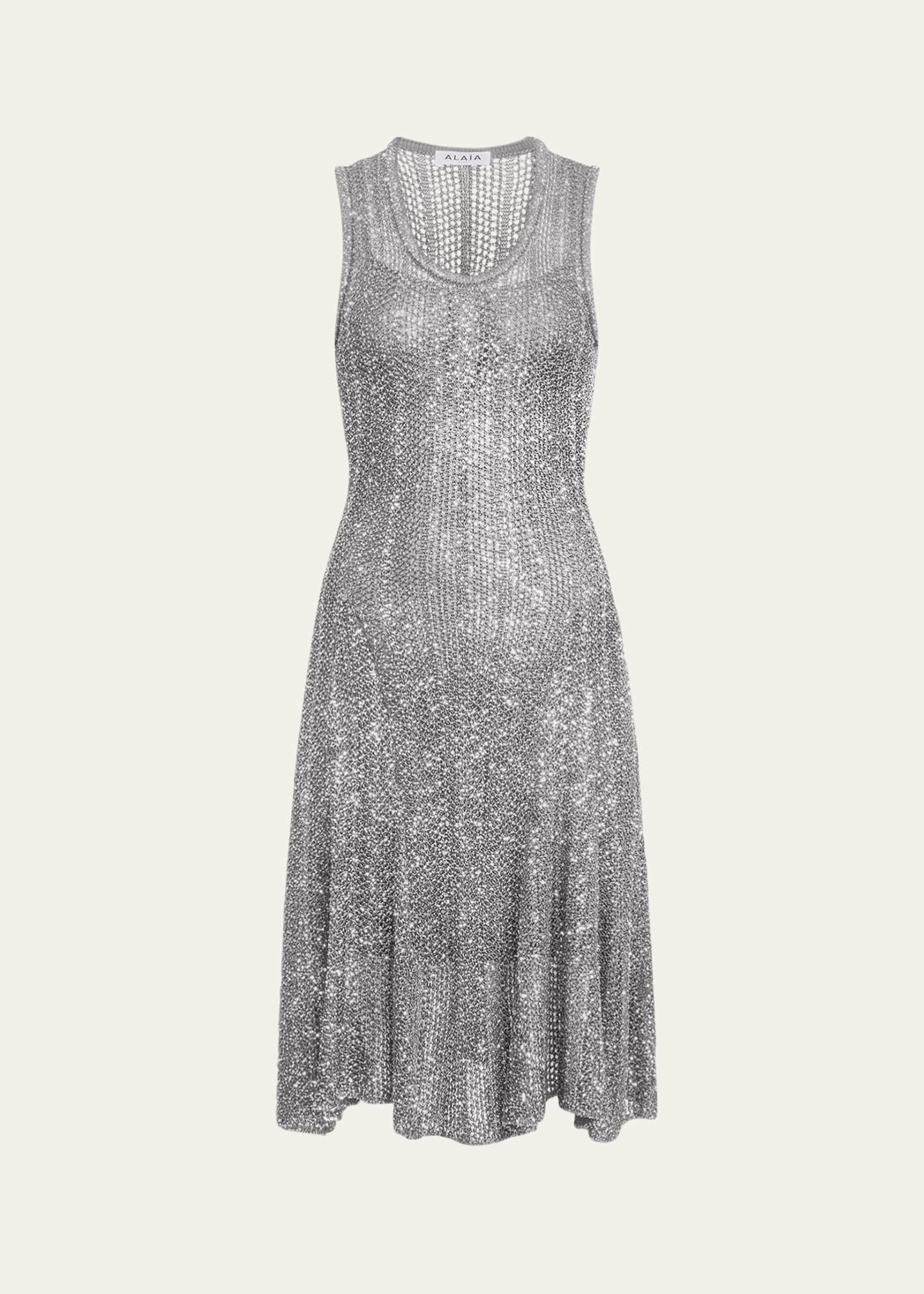 ALAIA Sequined Fit-Flare Knit Mini Dress Image 1 of 5