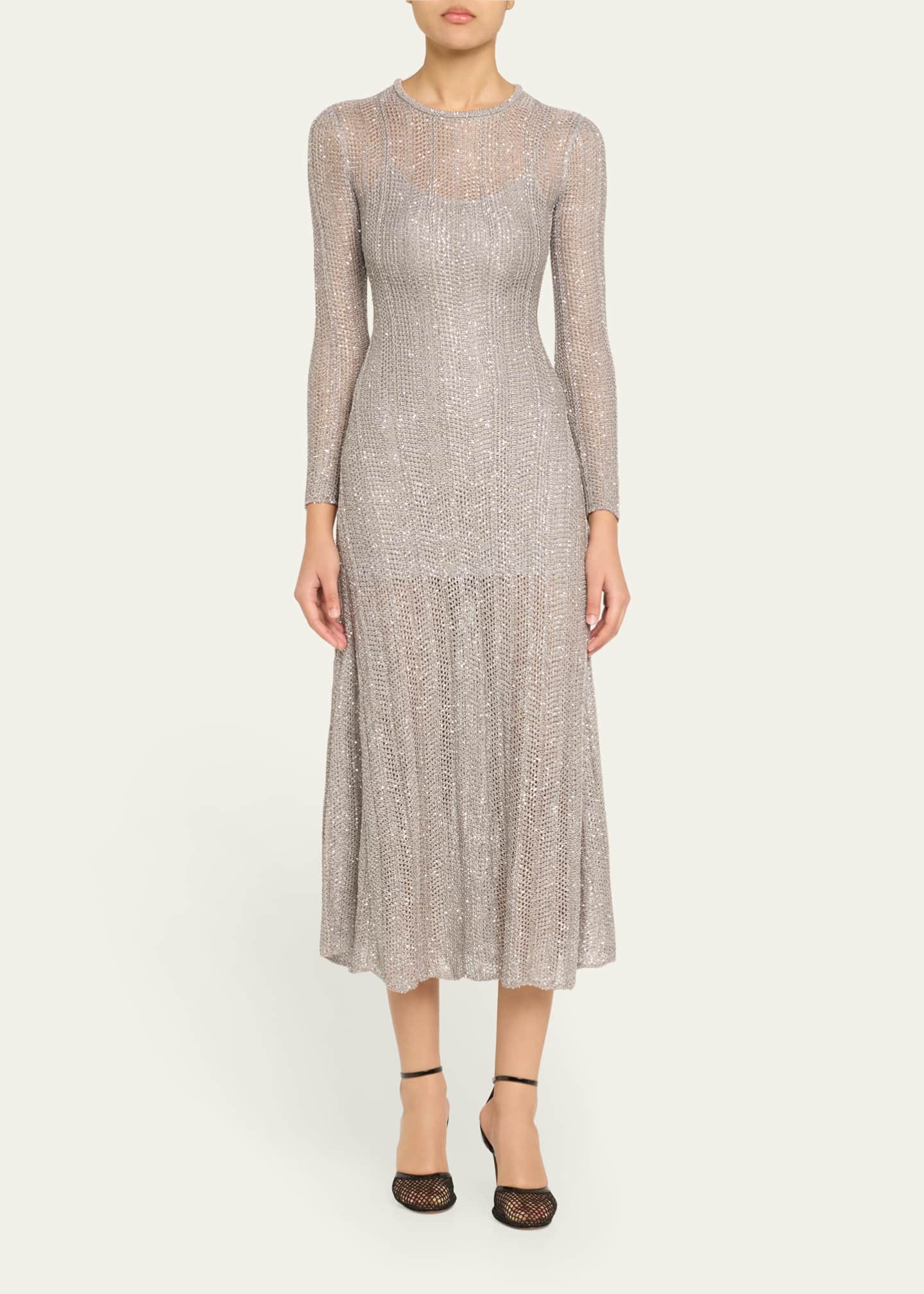 ALAIA Long Sequined Knit Long-Sleeve Dress Image 2 of 5