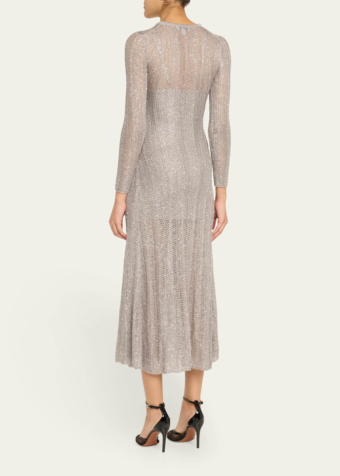 ALAIA Long Sequined Knit Long-Sleeve Dress Image 3 of 5
