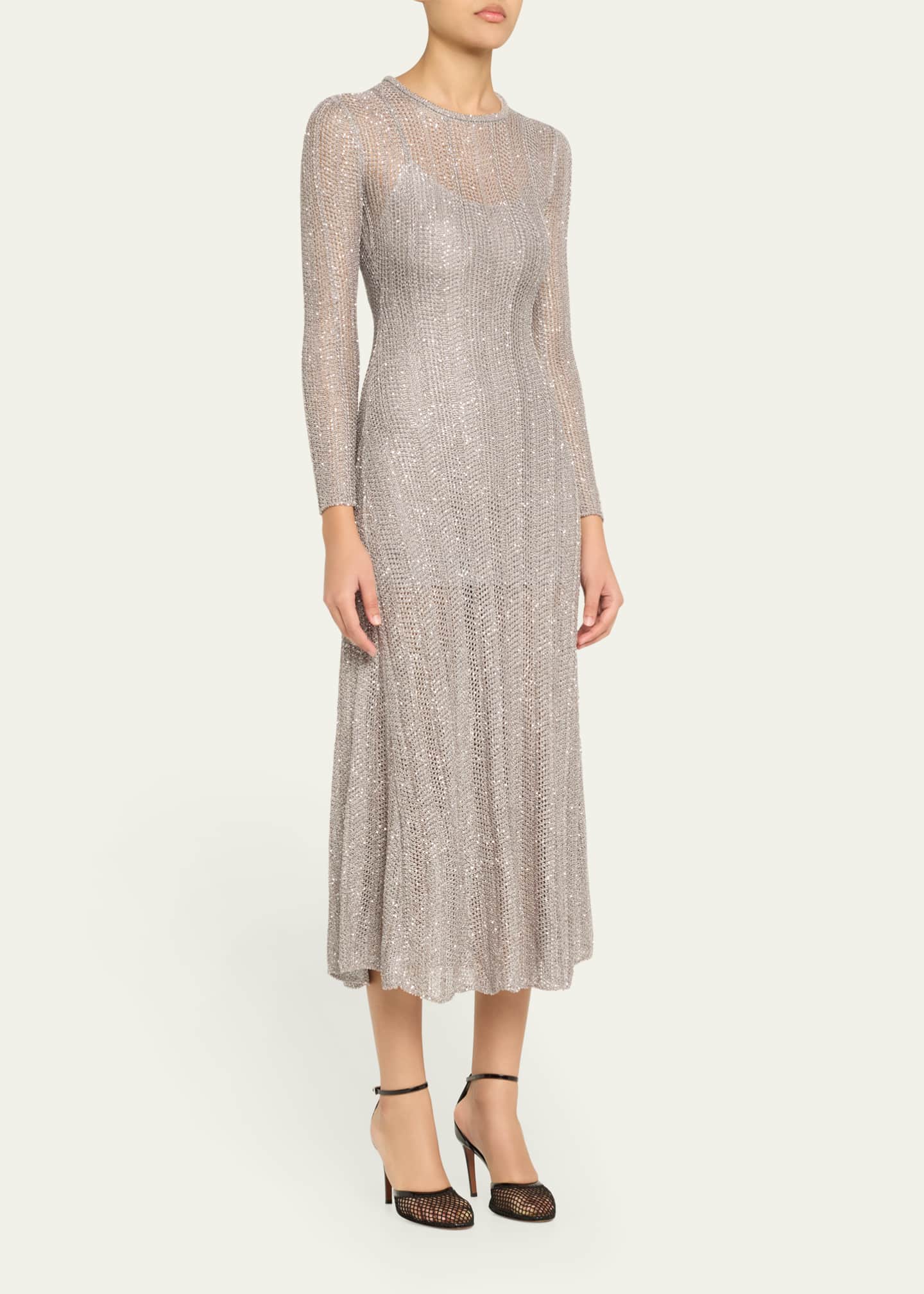 ALAIA Long Sequined Knit Long-Sleeve Dress Image 4 of 5