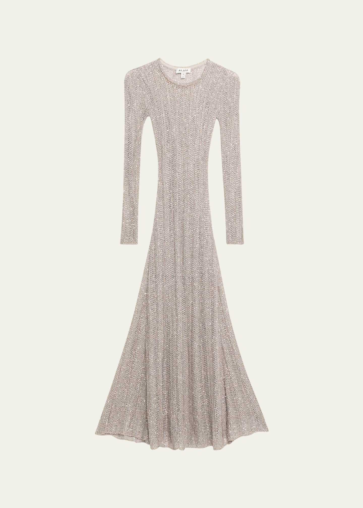 ALAIA Long Sequined Knit Long-Sleeve Dress Image 1 of 5