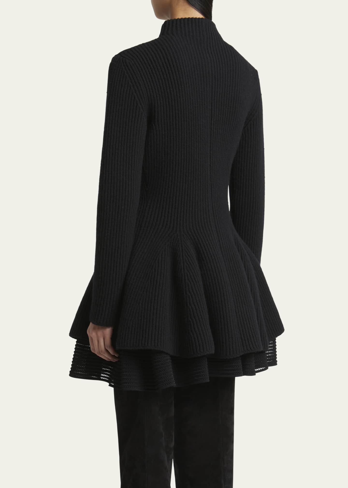 ALAIA Peplum Zip-Up Wool Cashmere Cardigan Image 3 of 5