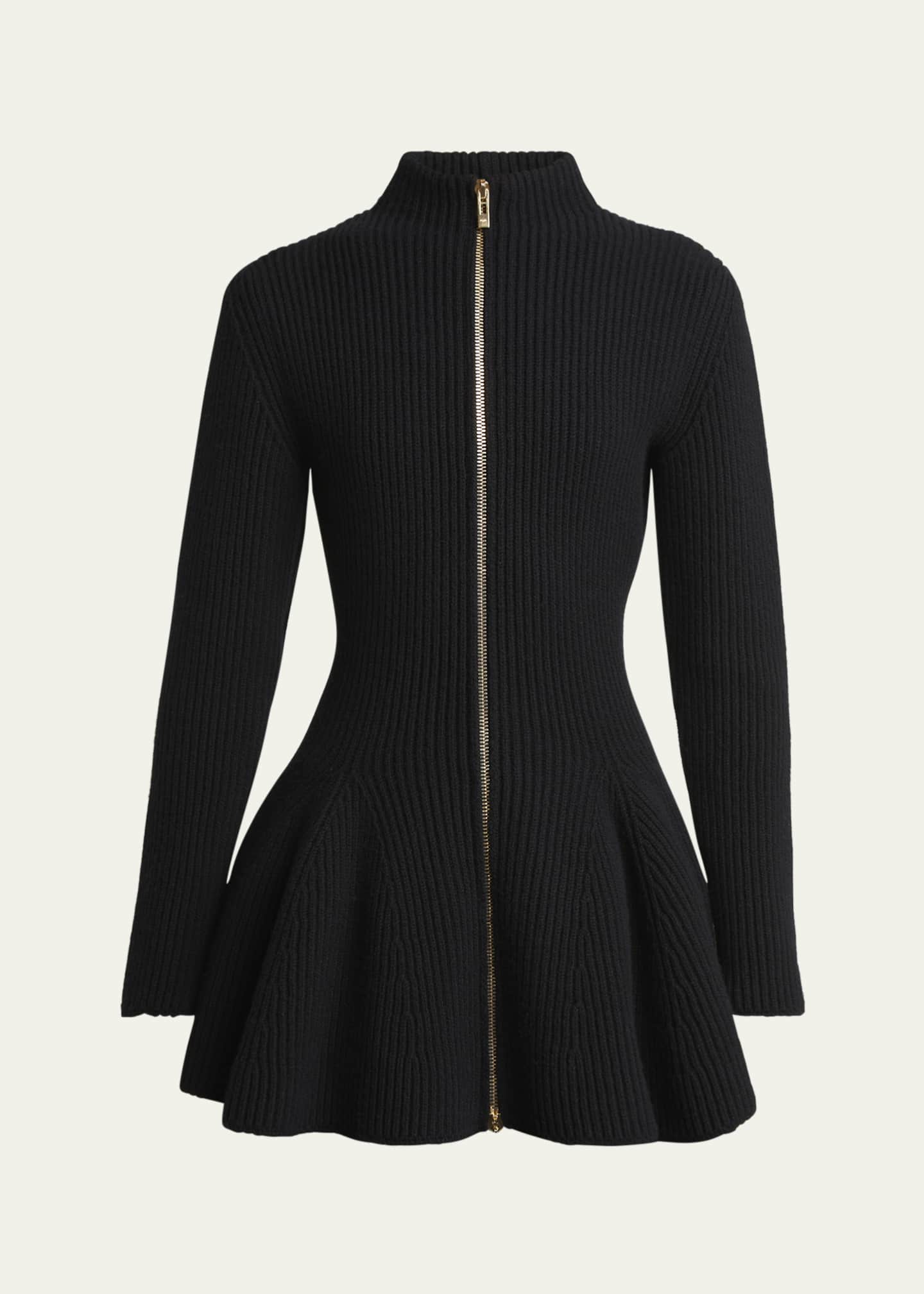 ALAIA Peplum Zip-Up Wool Cashmere Cardigan Image 1 of 5