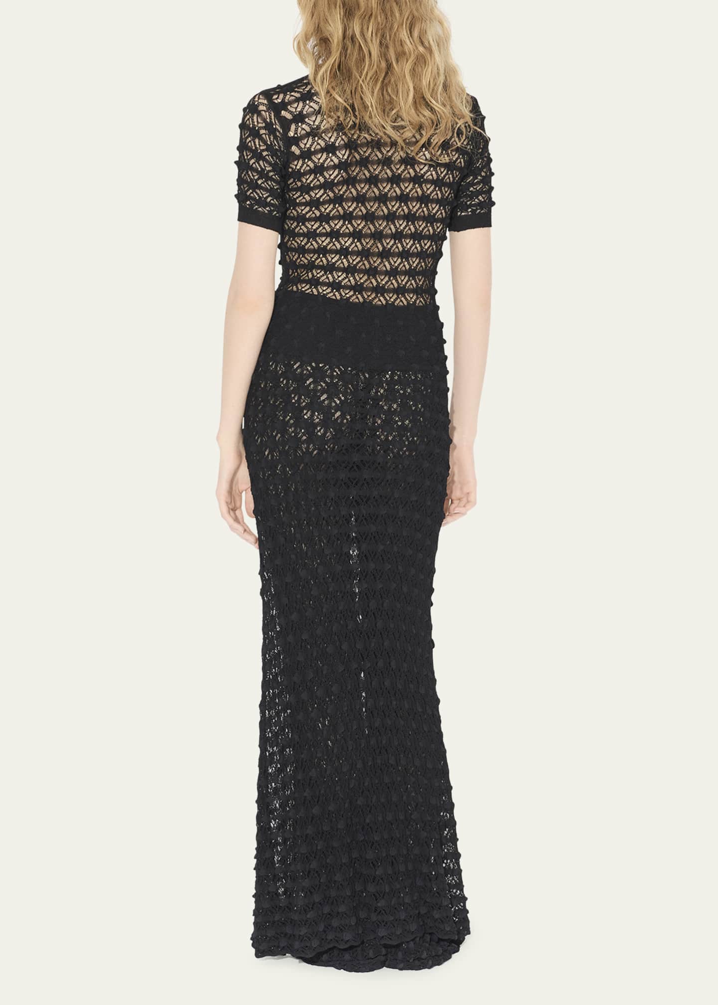 ALAIA Mock-Neck Short-Sleeve Sheer Lace Gown Image 3 of 5