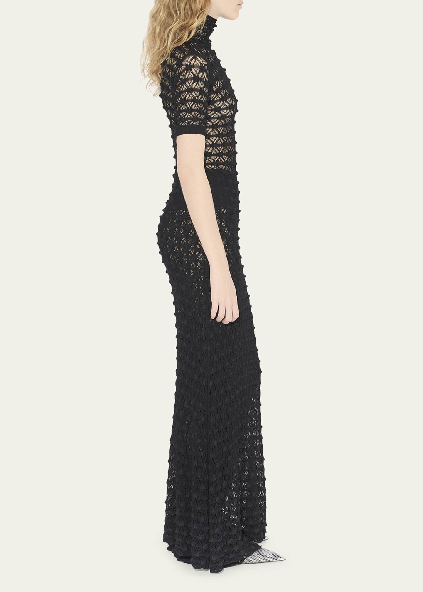 ALAIA Mock-Neck Short-Sleeve Sheer Lace Gown Image 4 of 5