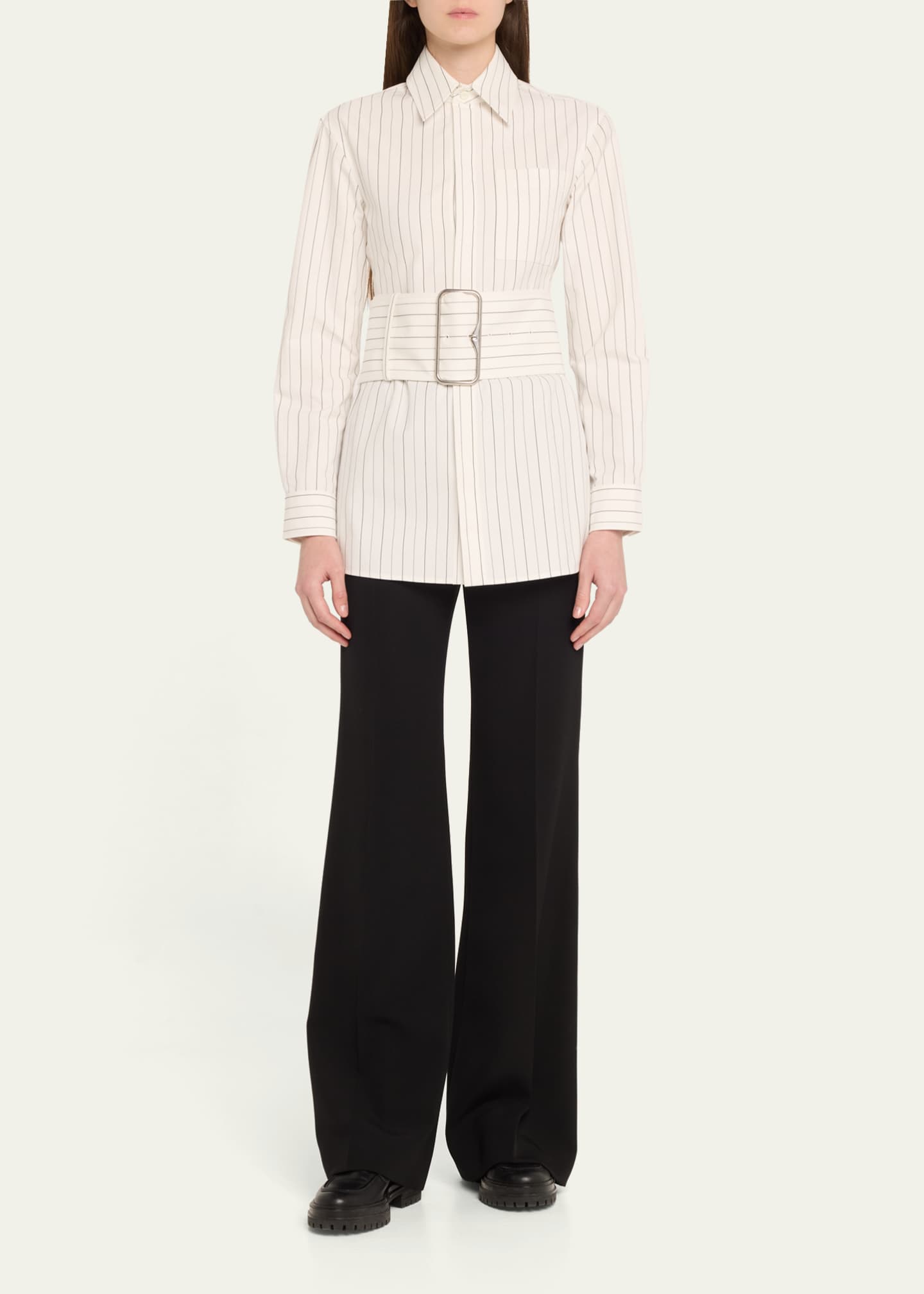 Burberry Pinstripe Belted Cotton Shirt Image 2 of 5