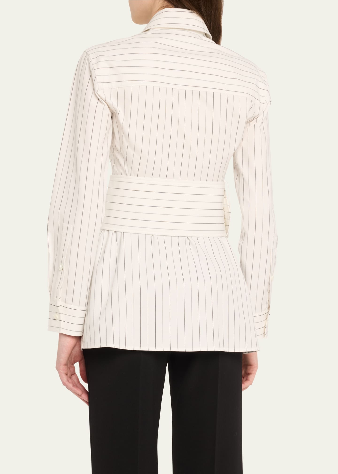 Burberry Pinstripe Belted Cotton Shirt Image 3 of 5