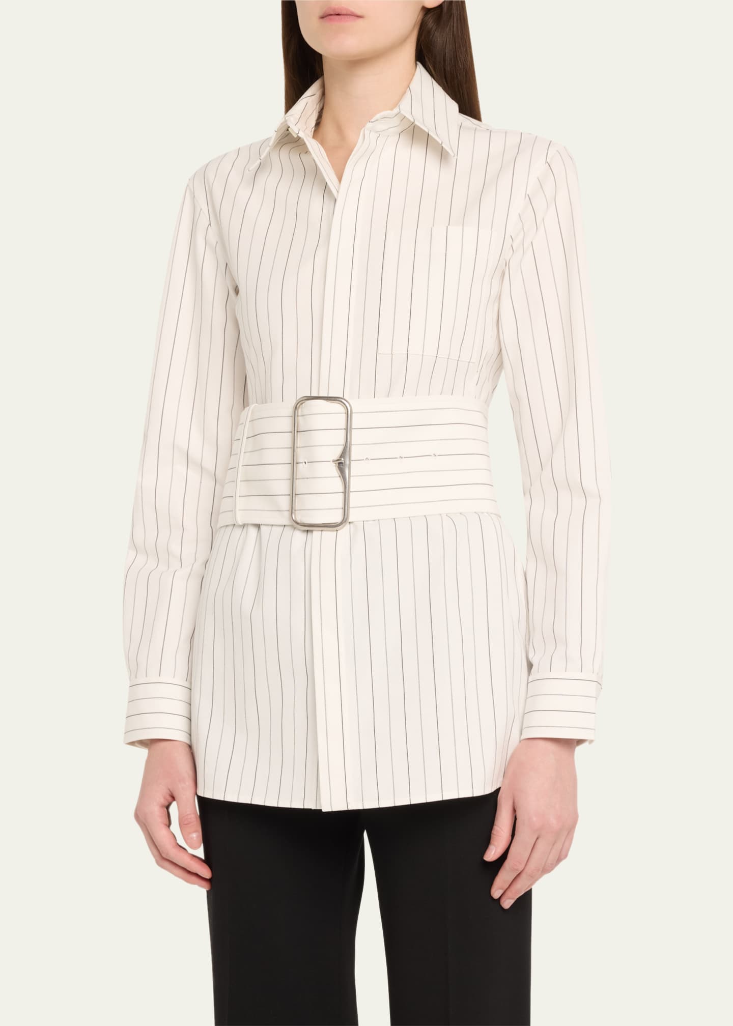 Burberry Pinstripe Belted Cotton Shirt Image 4 of 5
