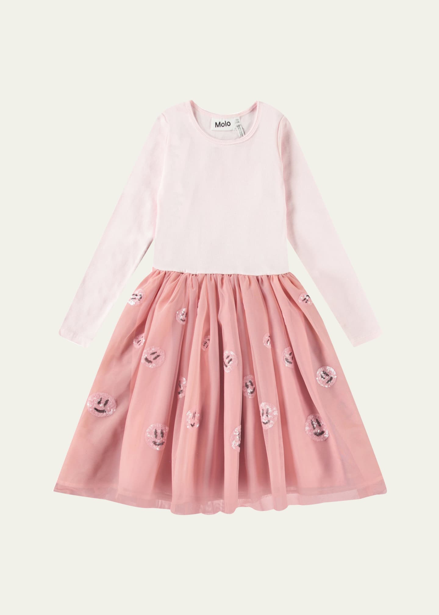 Molo Girl's Cyrus Long-Sleeve Sequin Tulle Combo Dress, Size 3T-6 Image 1 of 2