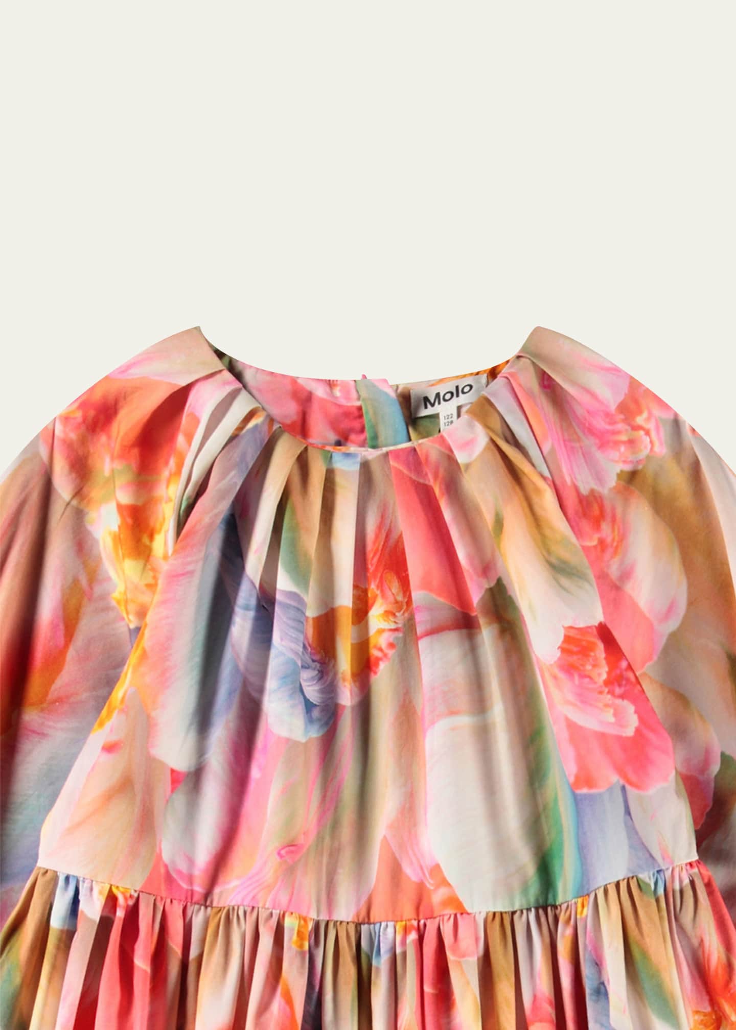 Molo Girl's Ciera Long-Sleeve Gathered Floral Cotton Dress, Size 3T-6 Image 3 of 3