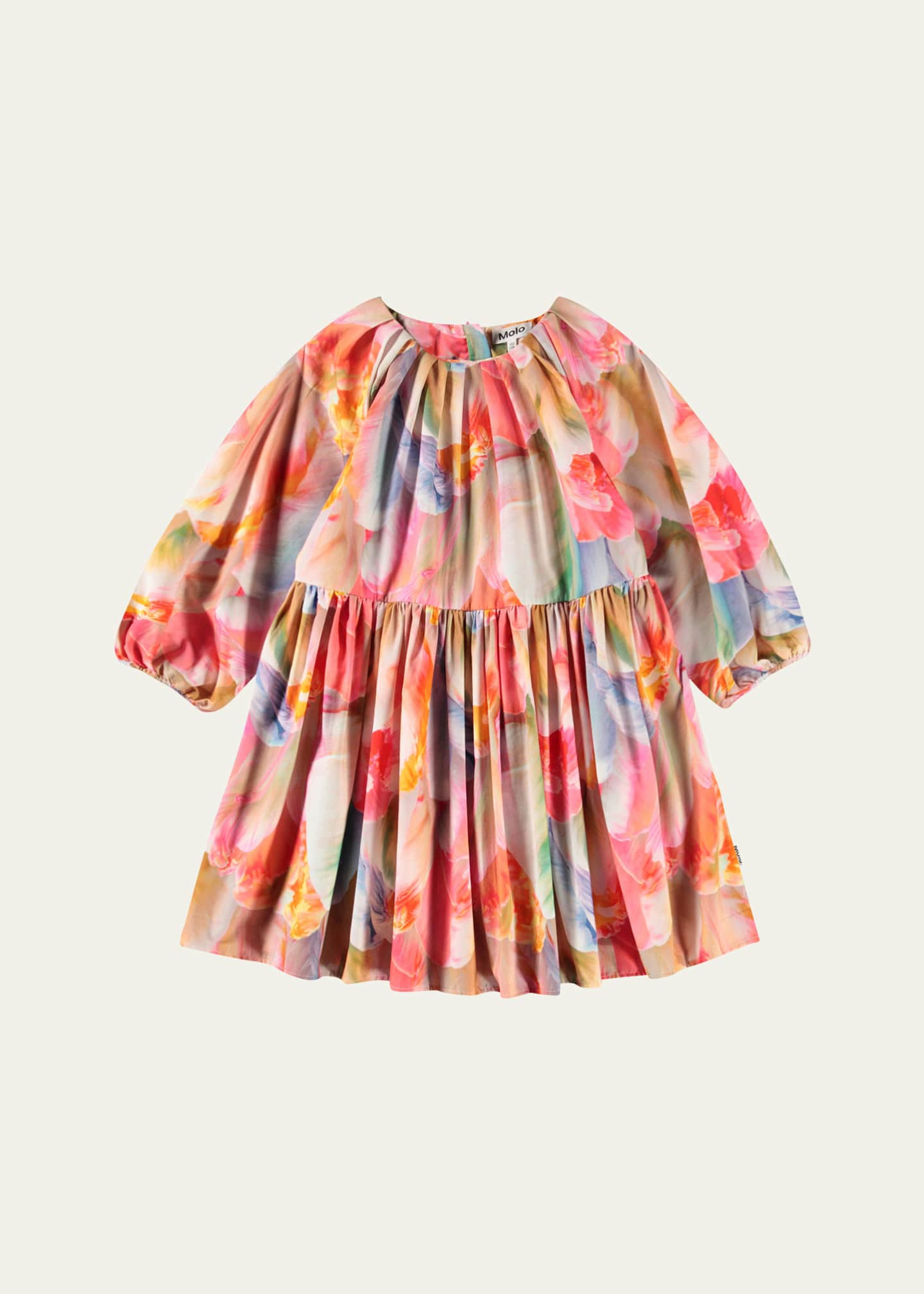 Molo Girl's Ciera Long-Sleeve Gathered Floral Cotton Dress, Size 3T-6 Image 1 of 3