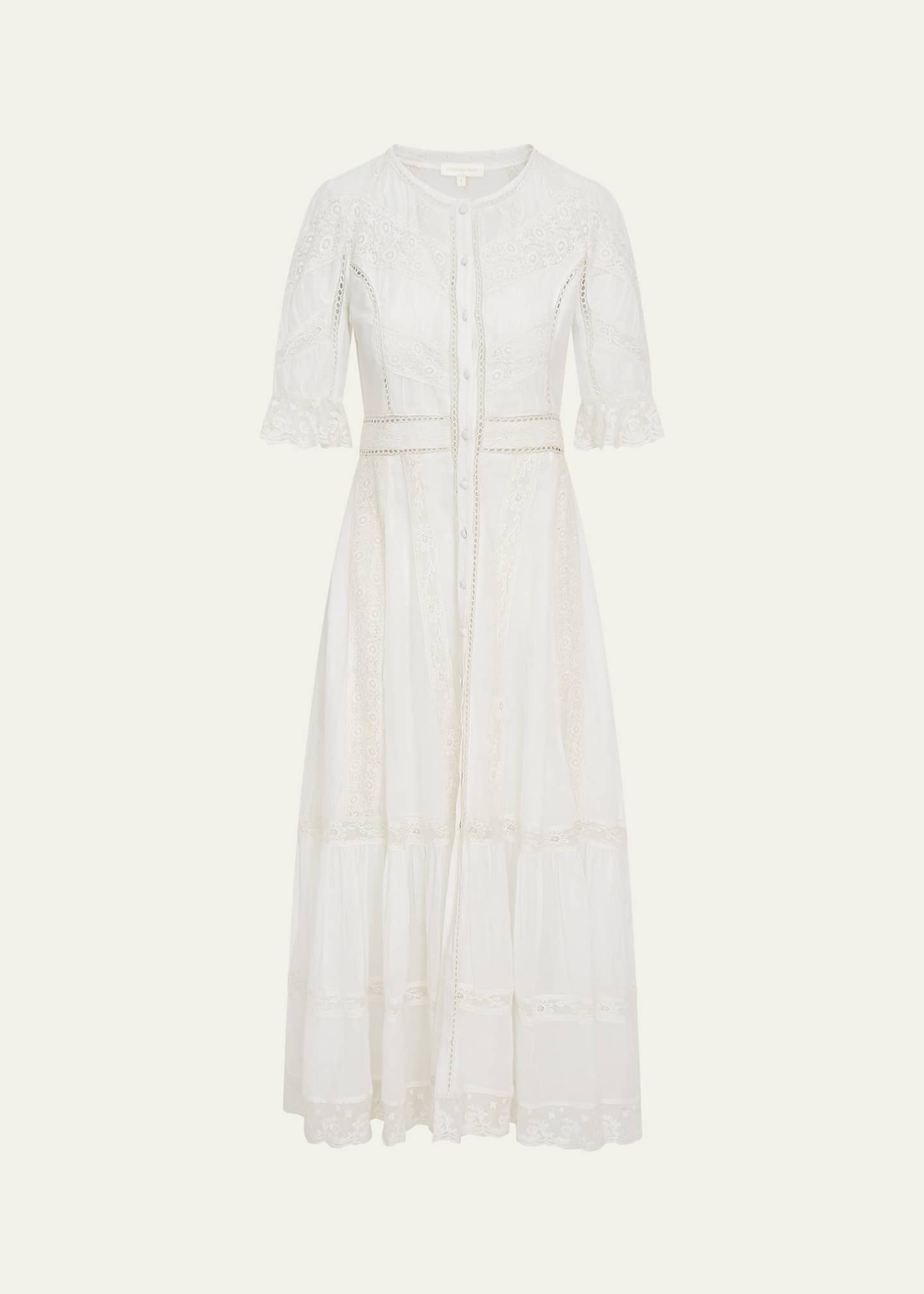 LoveShackFancy Jovina Embroidered Short-Sleeve Dress