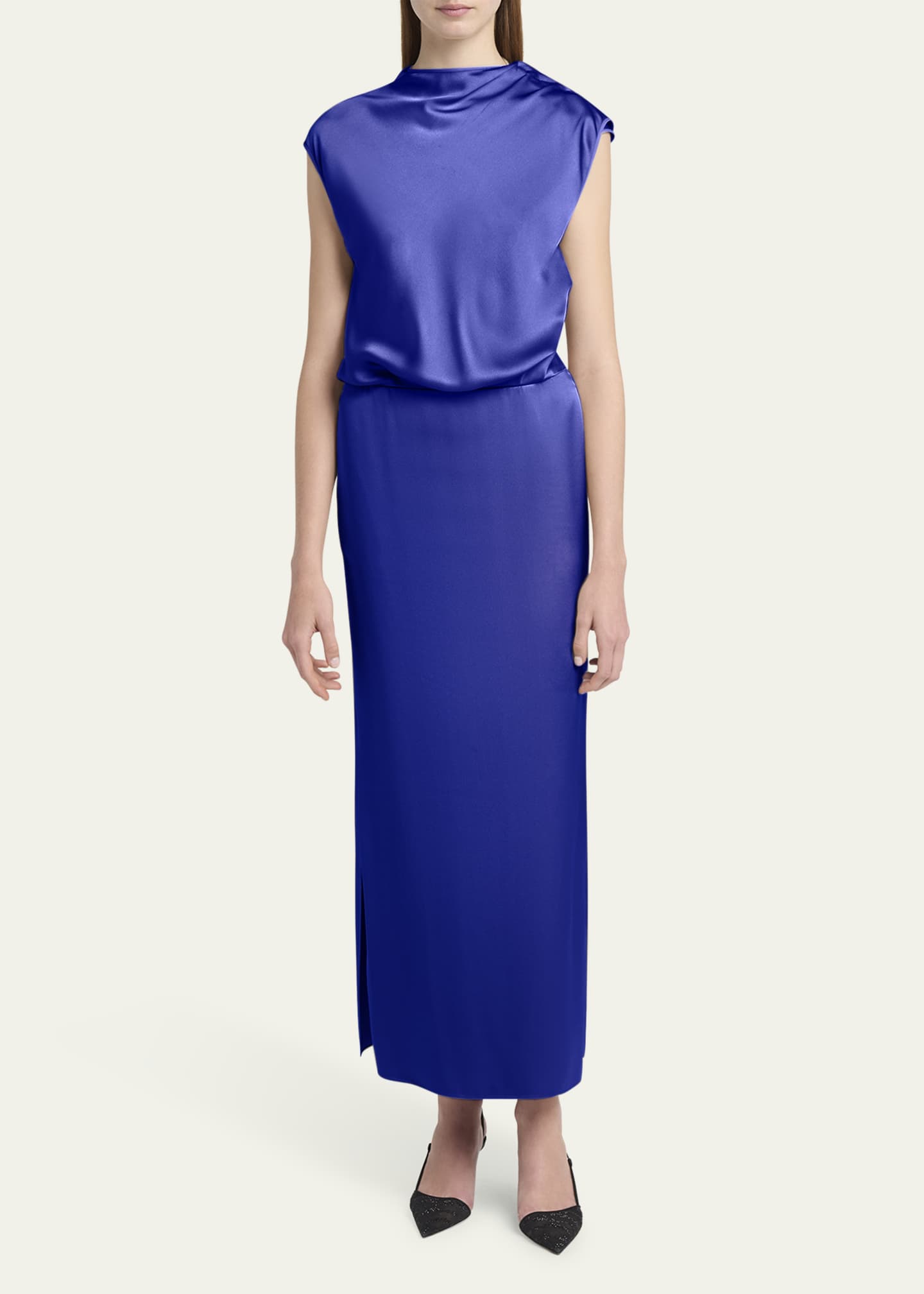 Giorgio Armani High-Neck Double Silk Satin Gown Image 2 of 5