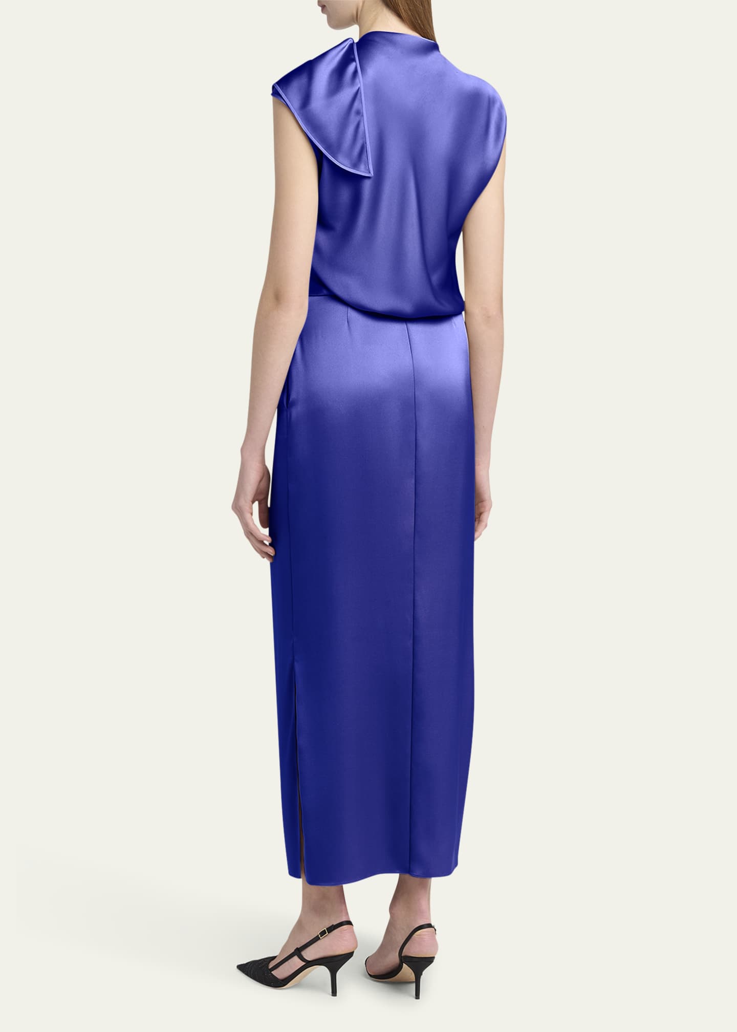 Giorgio Armani High-Neck Double Silk Satin Gown Image 3 of 5