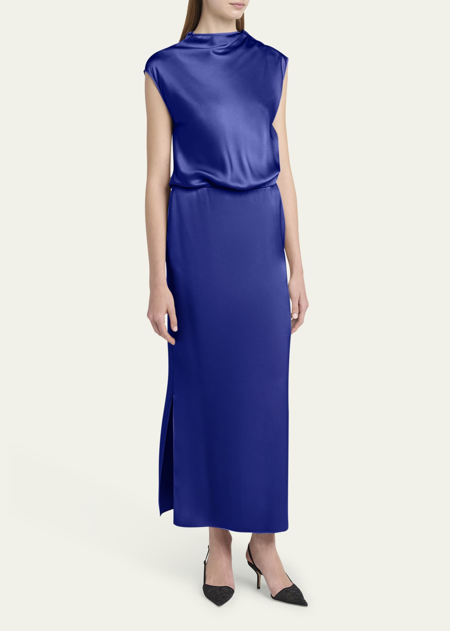 Giorgio Armani High-Neck Double Silk Satin Gown Image 4 of 5