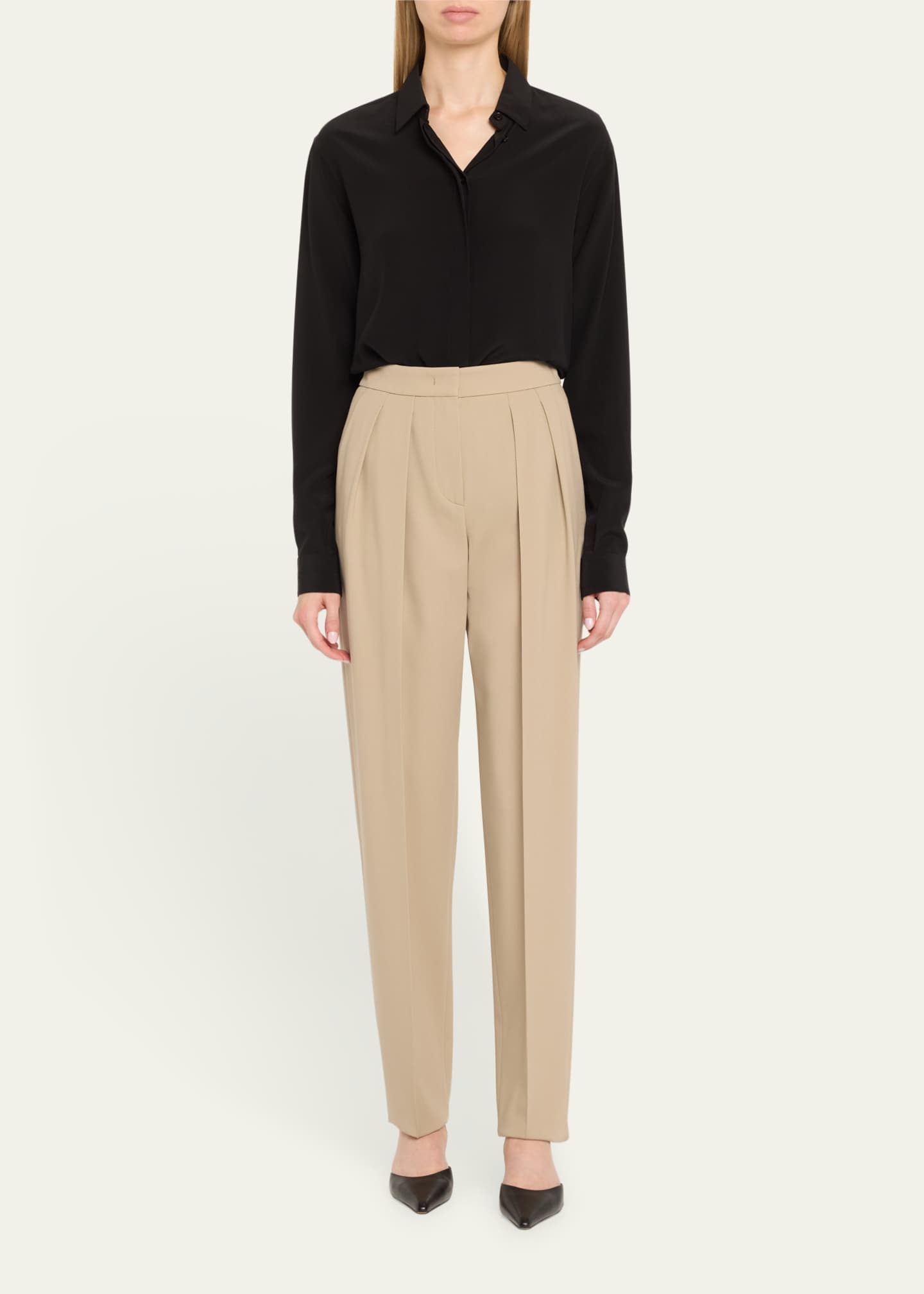 Giorgio Armani Pleated Stretch Wool Tapered-Leg Trousers