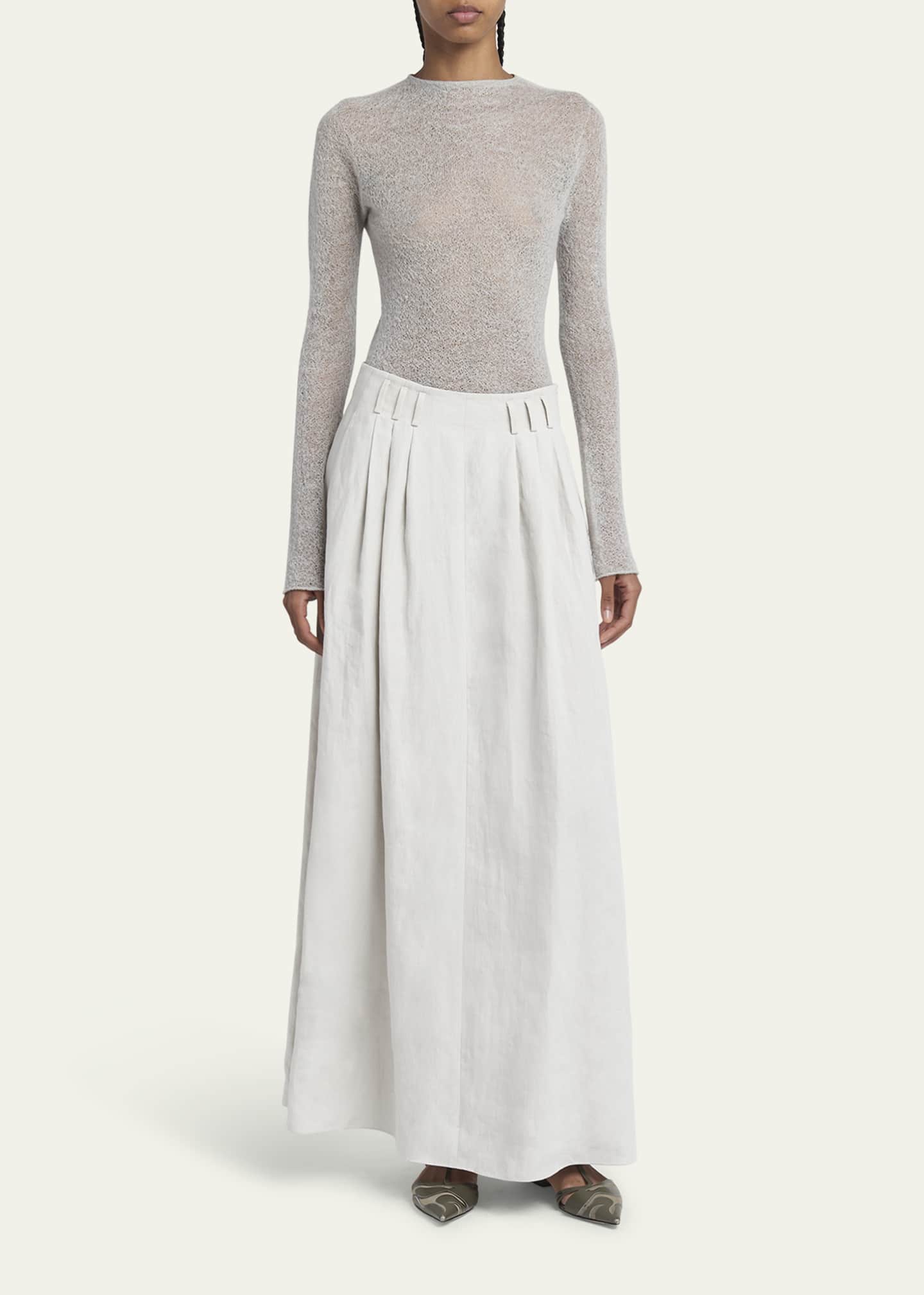 Giorgio Armani Triple Pleated Linen Maxi Skirt Image 2 of 5