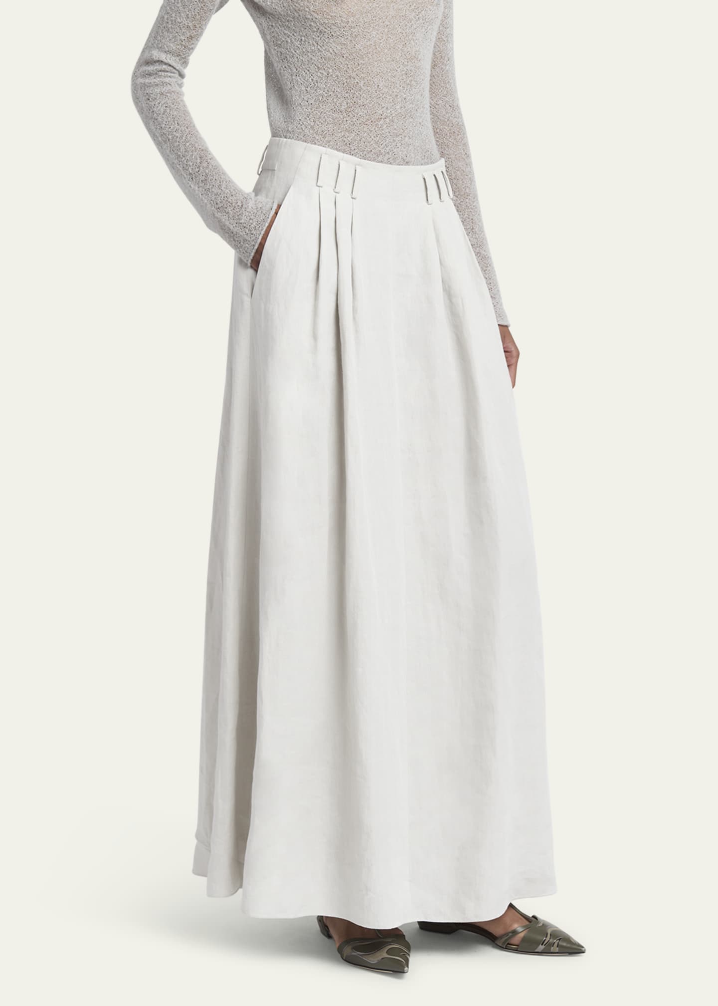 Giorgio Armani Triple Pleated Linen Maxi Skirt Image 4 of 5
