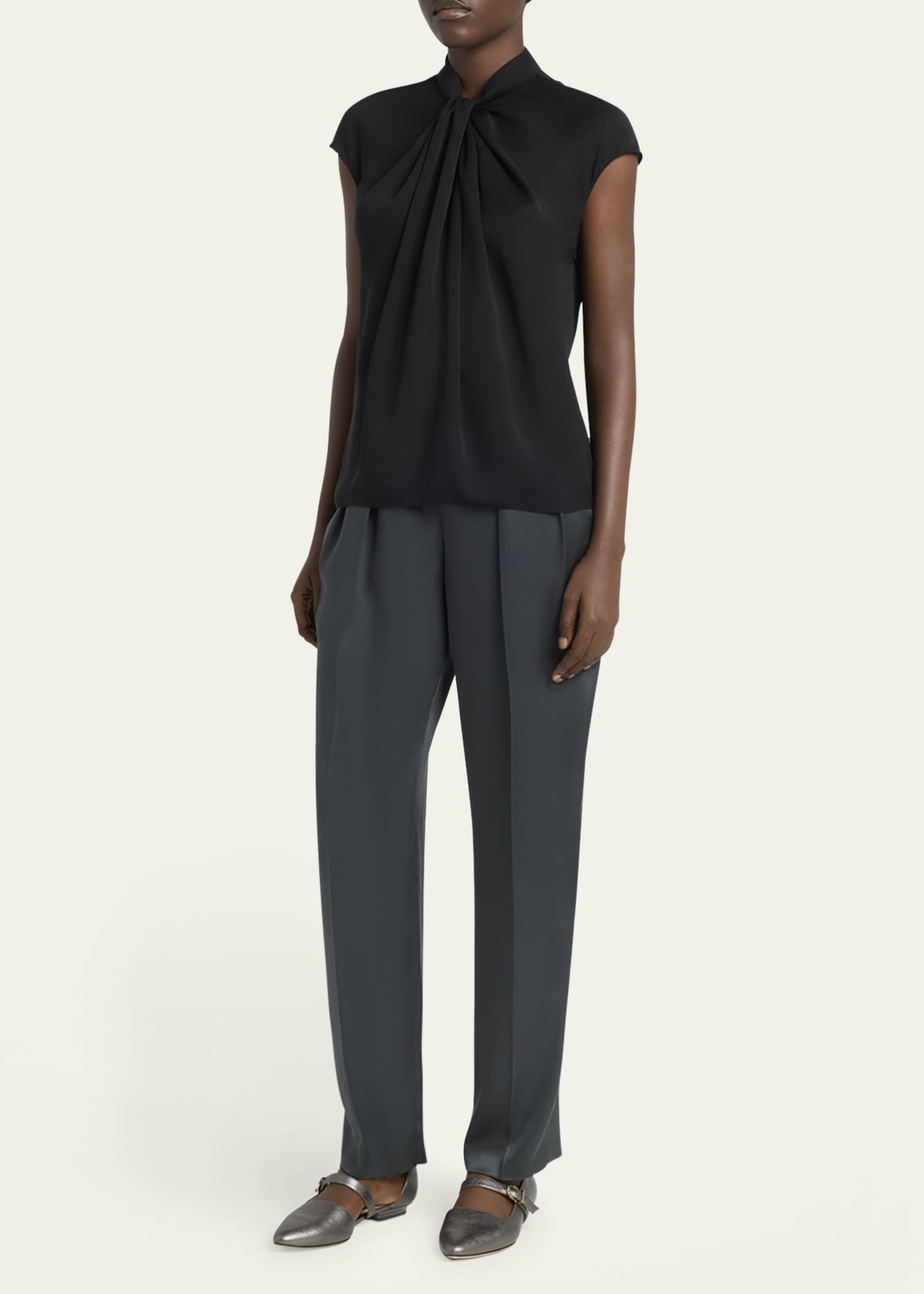Giorgio Armani Twisted Cap-Sleeve Georgette Silk Blouse Image 2 of 5
