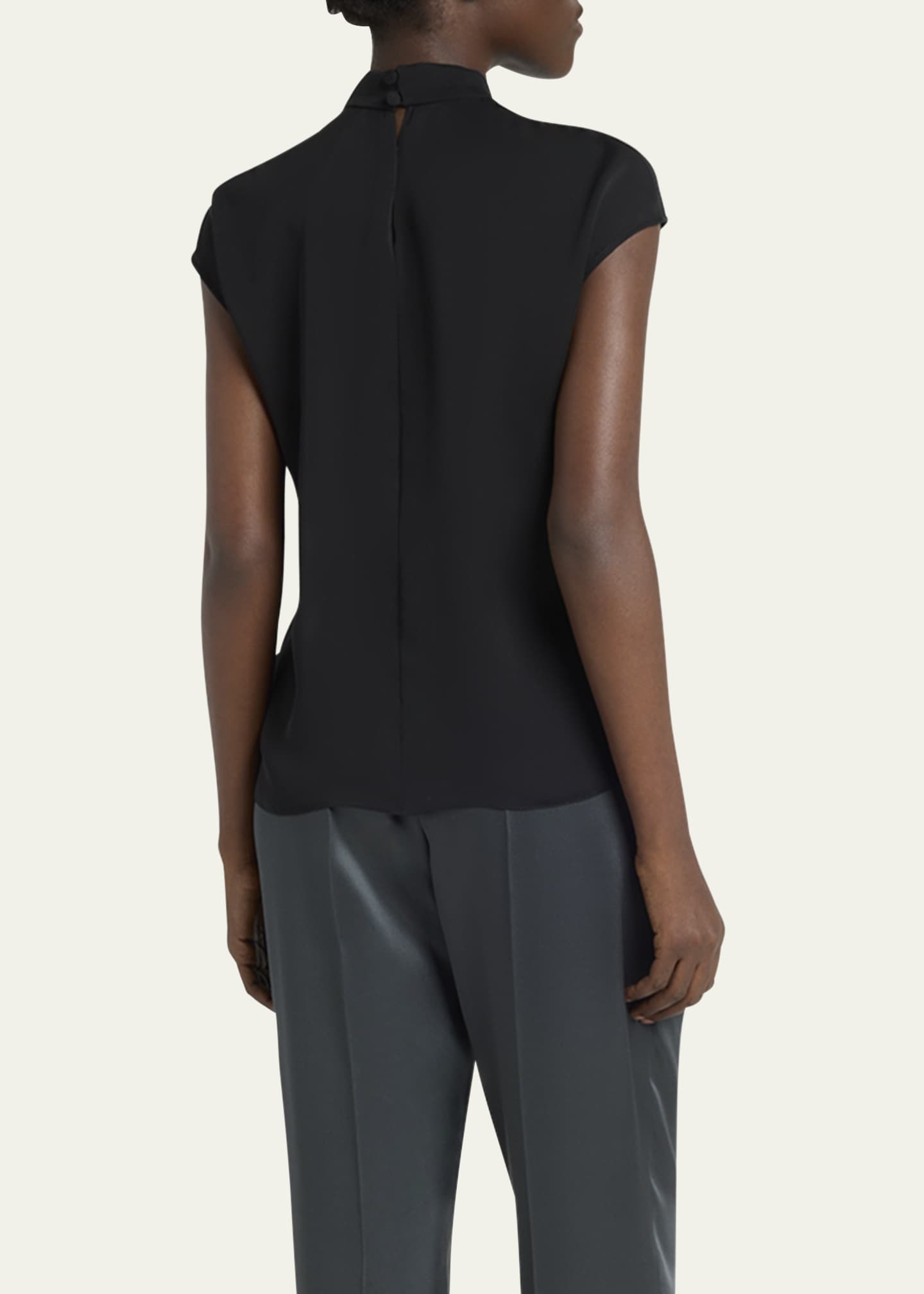 Giorgio Armani Twisted Cap-Sleeve Georgette Silk Blouse Image 3 of 5