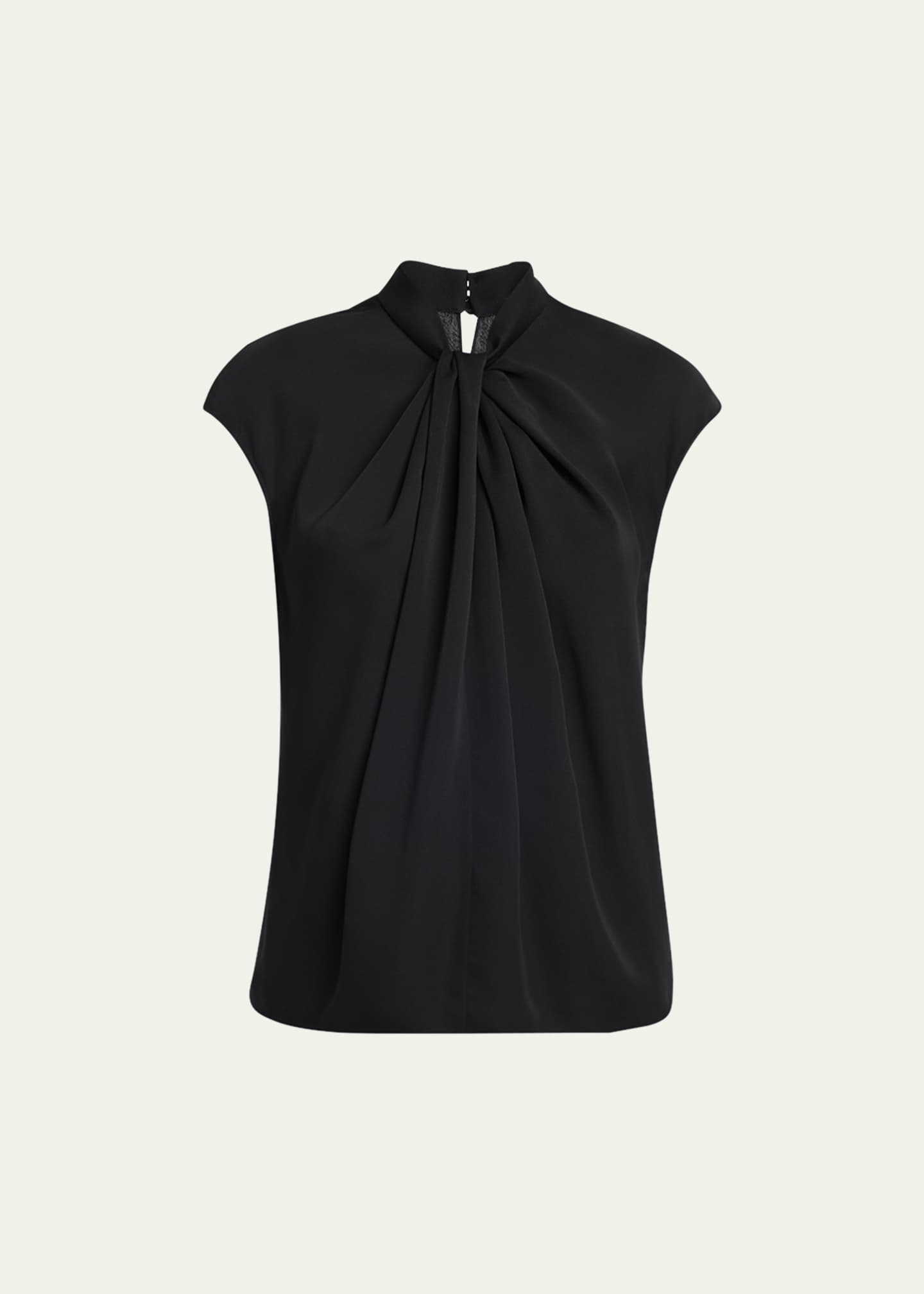 Giorgio Armani Twisted Cap-Sleeve Georgette Silk Blouse Image 1 of 5
