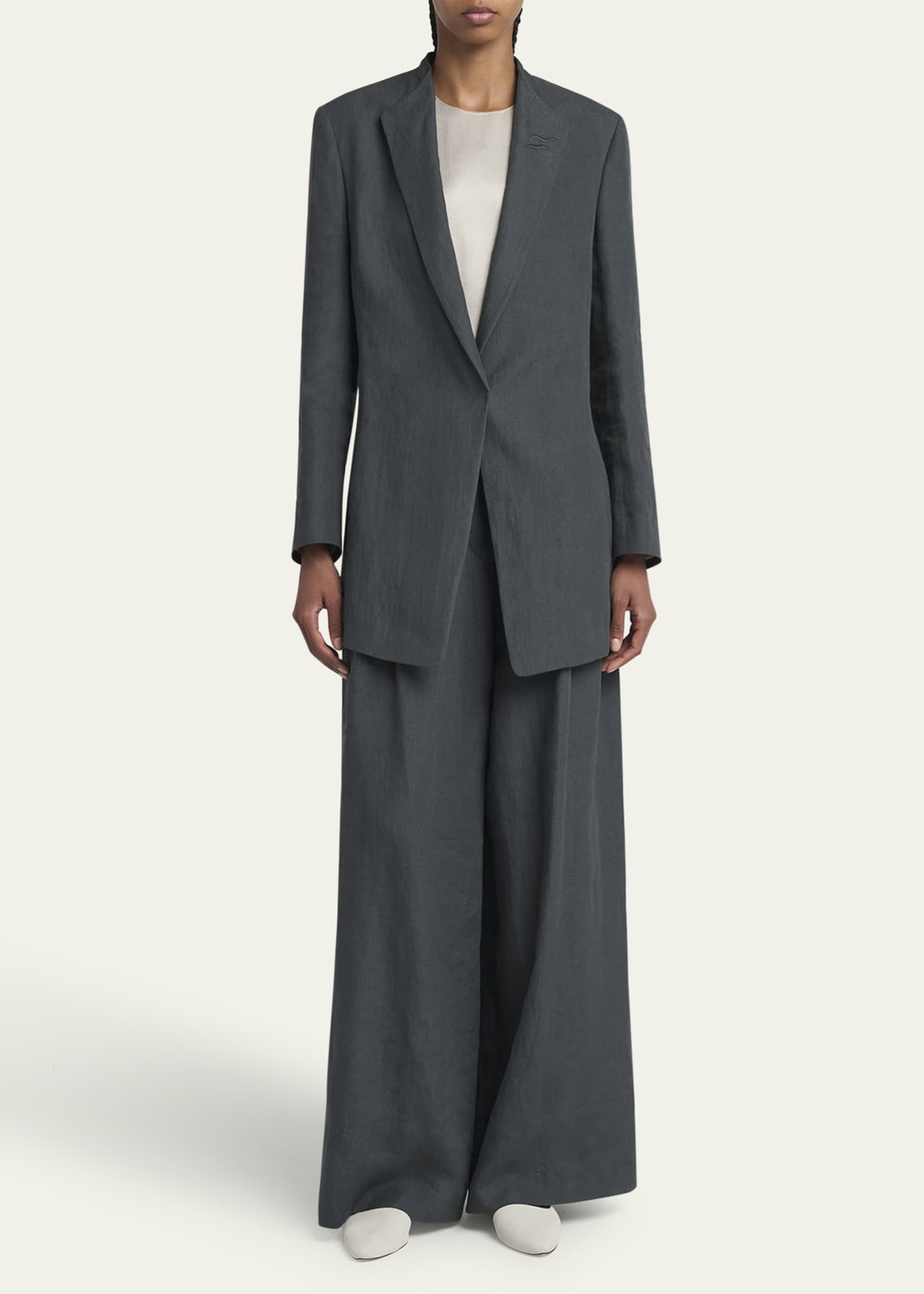 Giorgio Armani Pleated Wide-Leg Linen Trousers Image 2 of 5