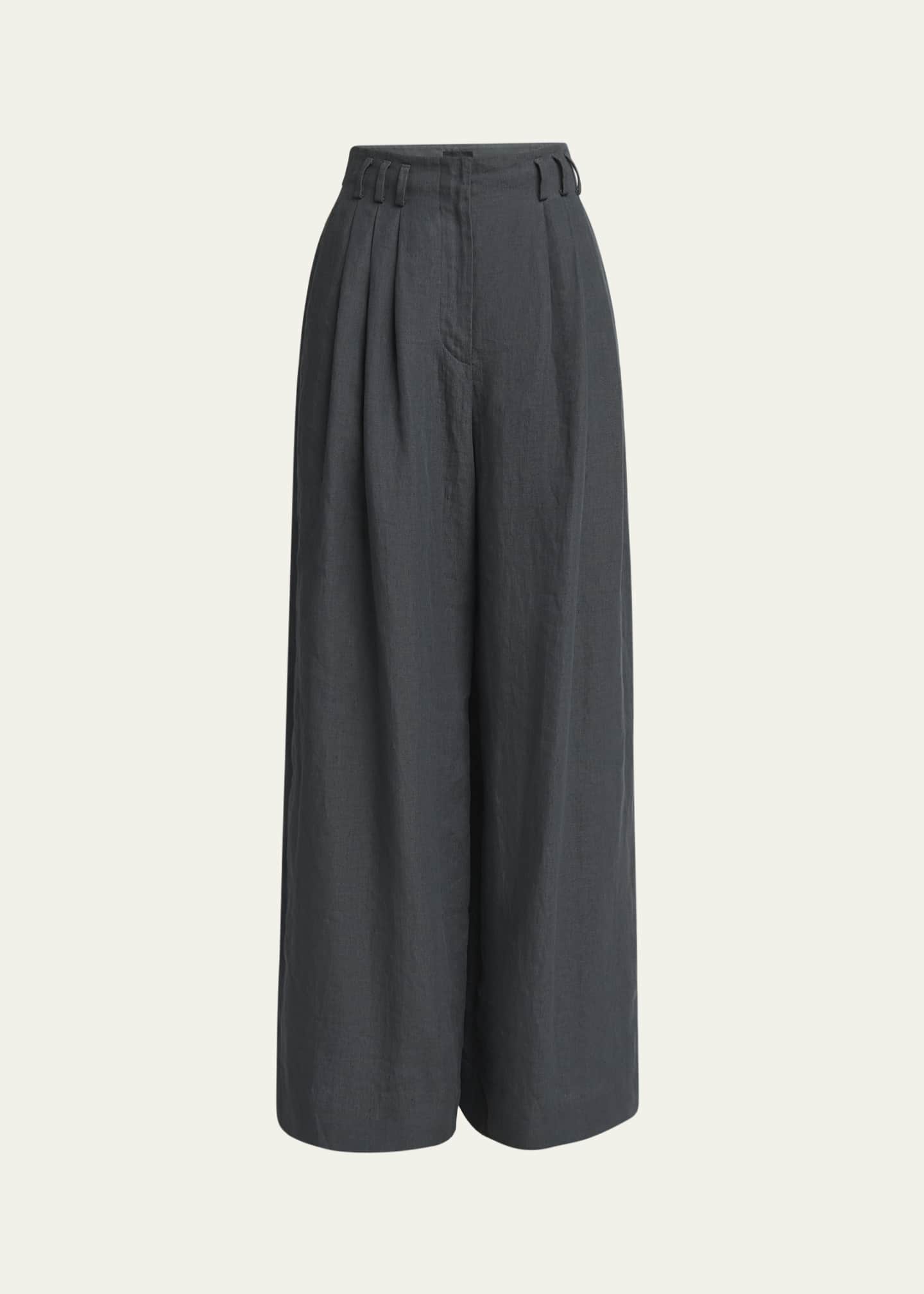 Giorgio Armani Pleated Wide-Leg Linen Trousers Image 1 of 5