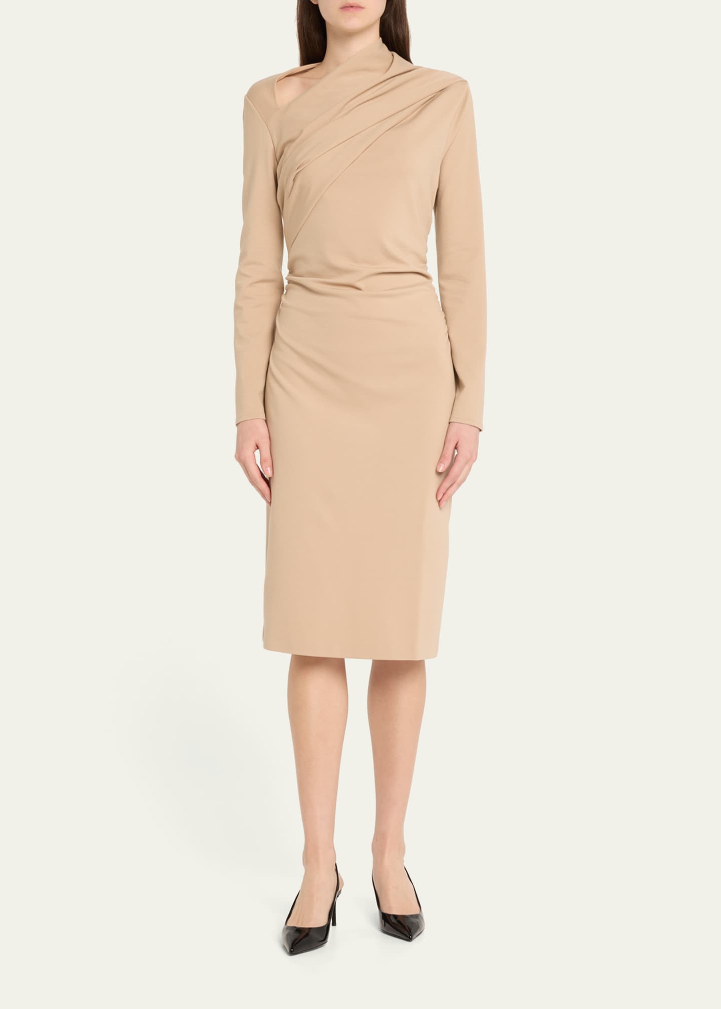 Giorgio Armani Asymmetric Long-Sleeve Jersey Dress Image 2 of 4