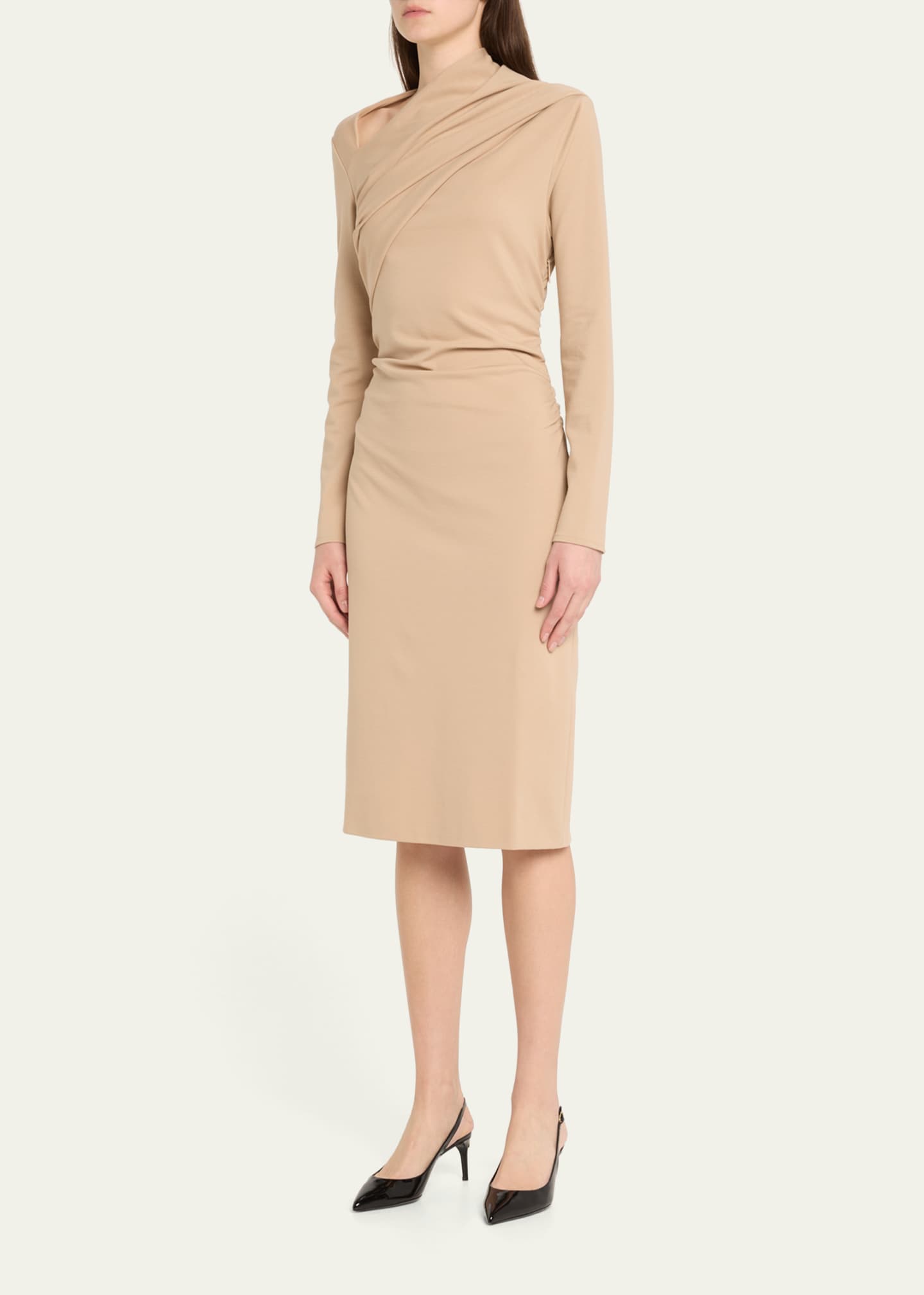 Giorgio Armani Asymmetric Long-Sleeve Jersey Dress Image 3 of 4