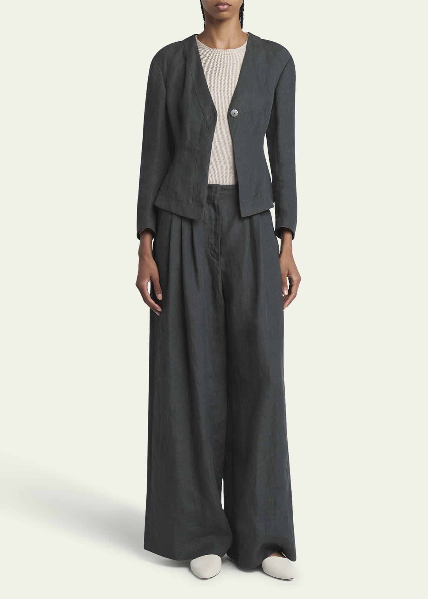 Giorgio Armani Short Linen Single-Breasted Blazer Image 2 of 5