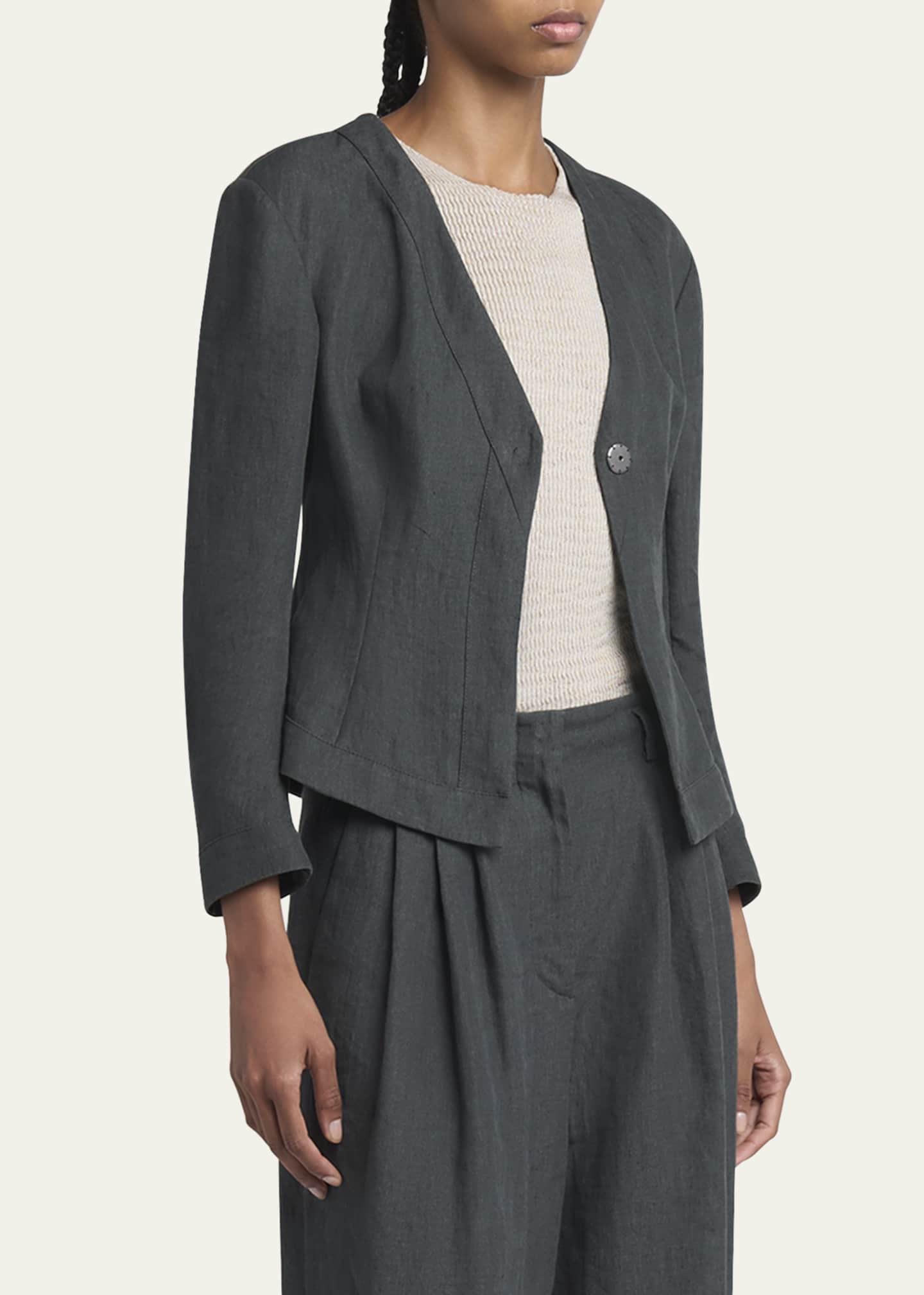 Giorgio Armani Short Linen Single-Breasted Blazer Image 4 of 5