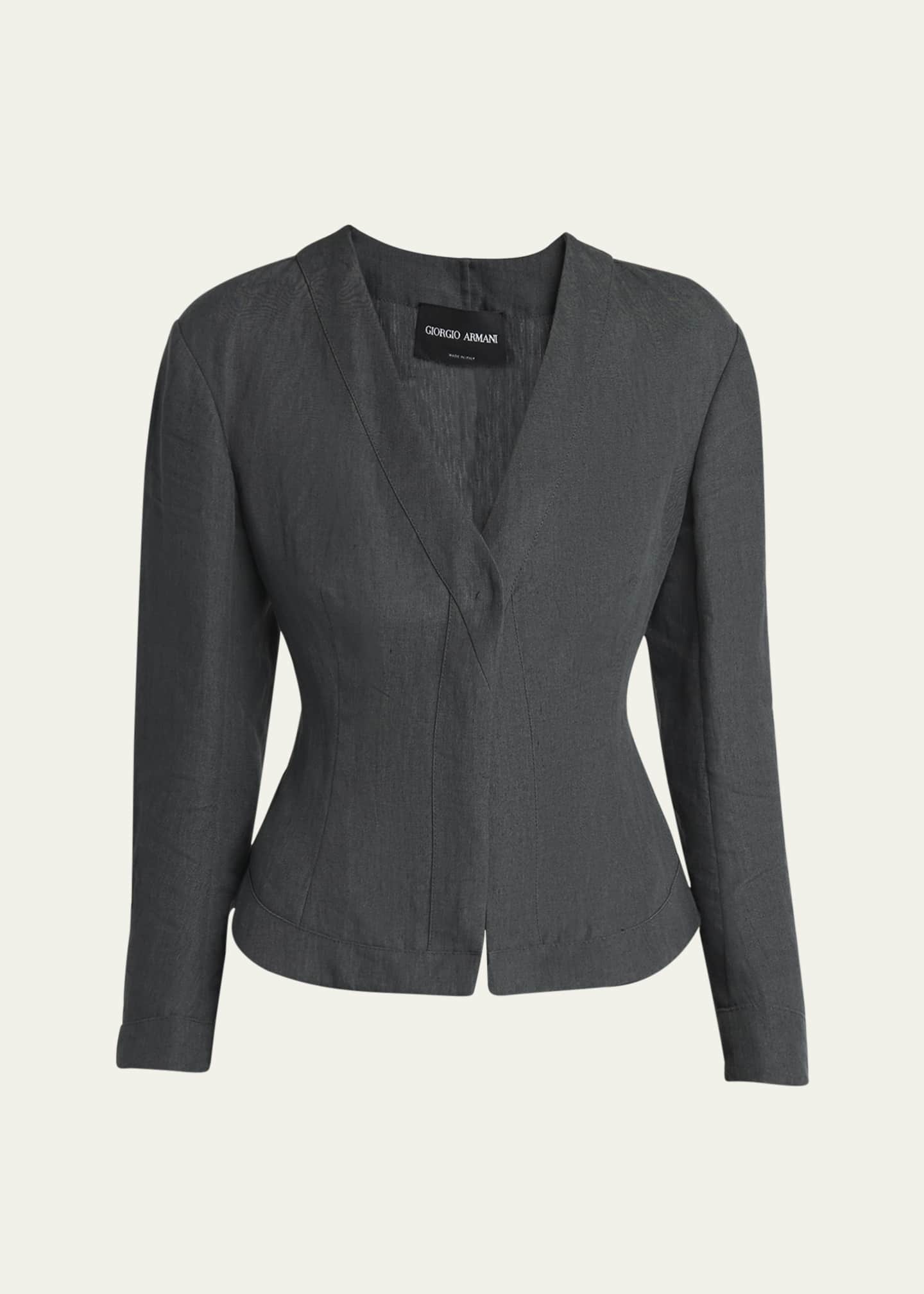 Giorgio Armani Short Linen Single-Breasted Blazer Image 1 of 5