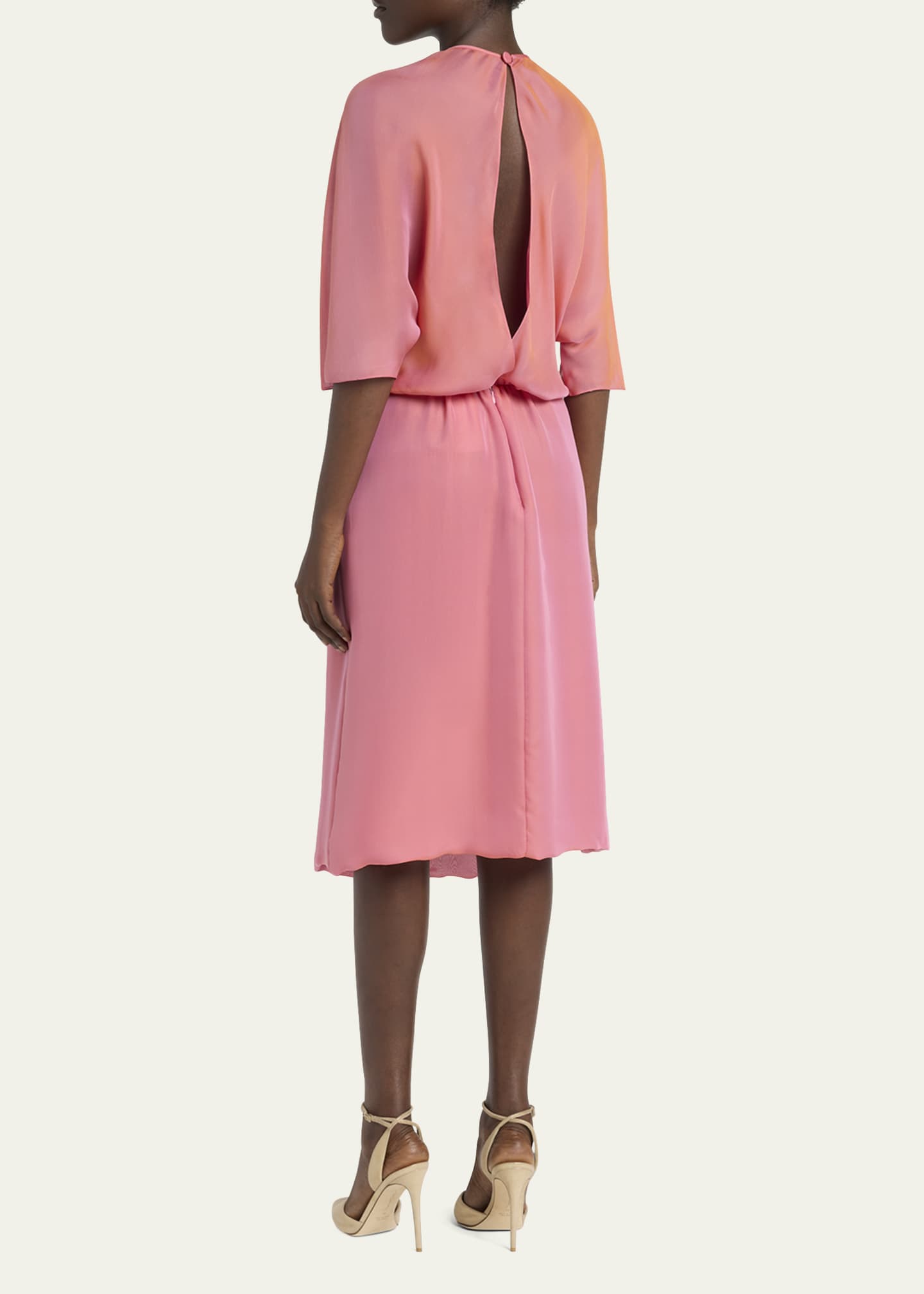 Giorgio Armani Iridescent Chiffon 3/4-Sleeve Midi Dress Image 3 of 5