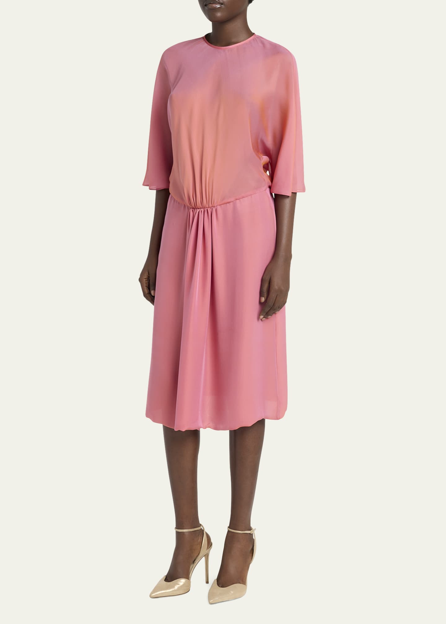 Giorgio Armani Iridescent Chiffon 3/4-Sleeve Midi Dress Image 4 of 5