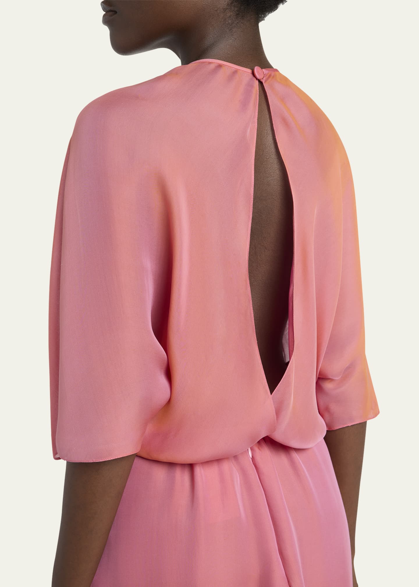 Giorgio Armani Iridescent Chiffon 3/4-Sleeve Midi Dress Image 5 of 5