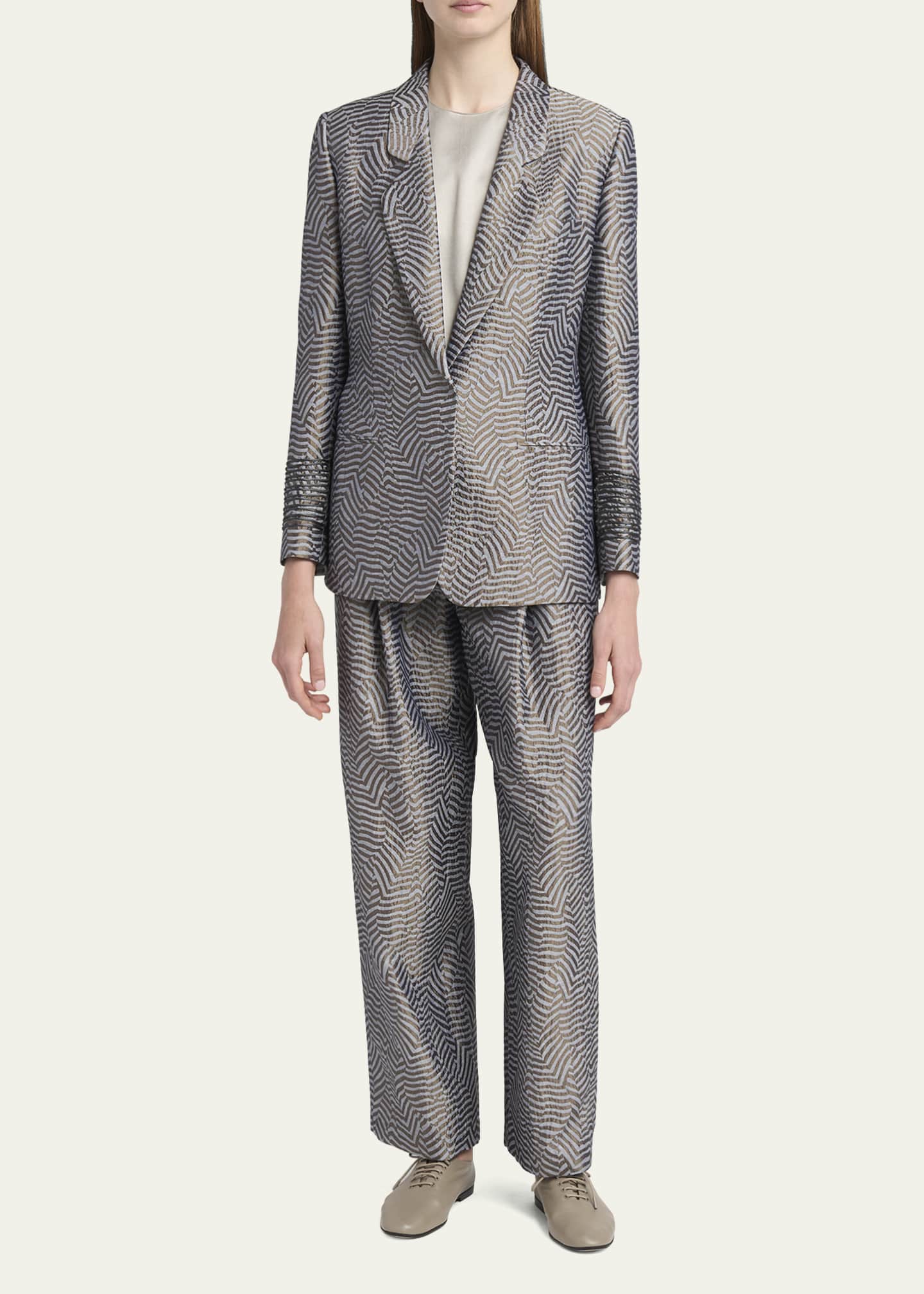 Giorgio Armani Animalier Silk Jacquard Straight-Leg Paperbag Trousers Image 2 of 5