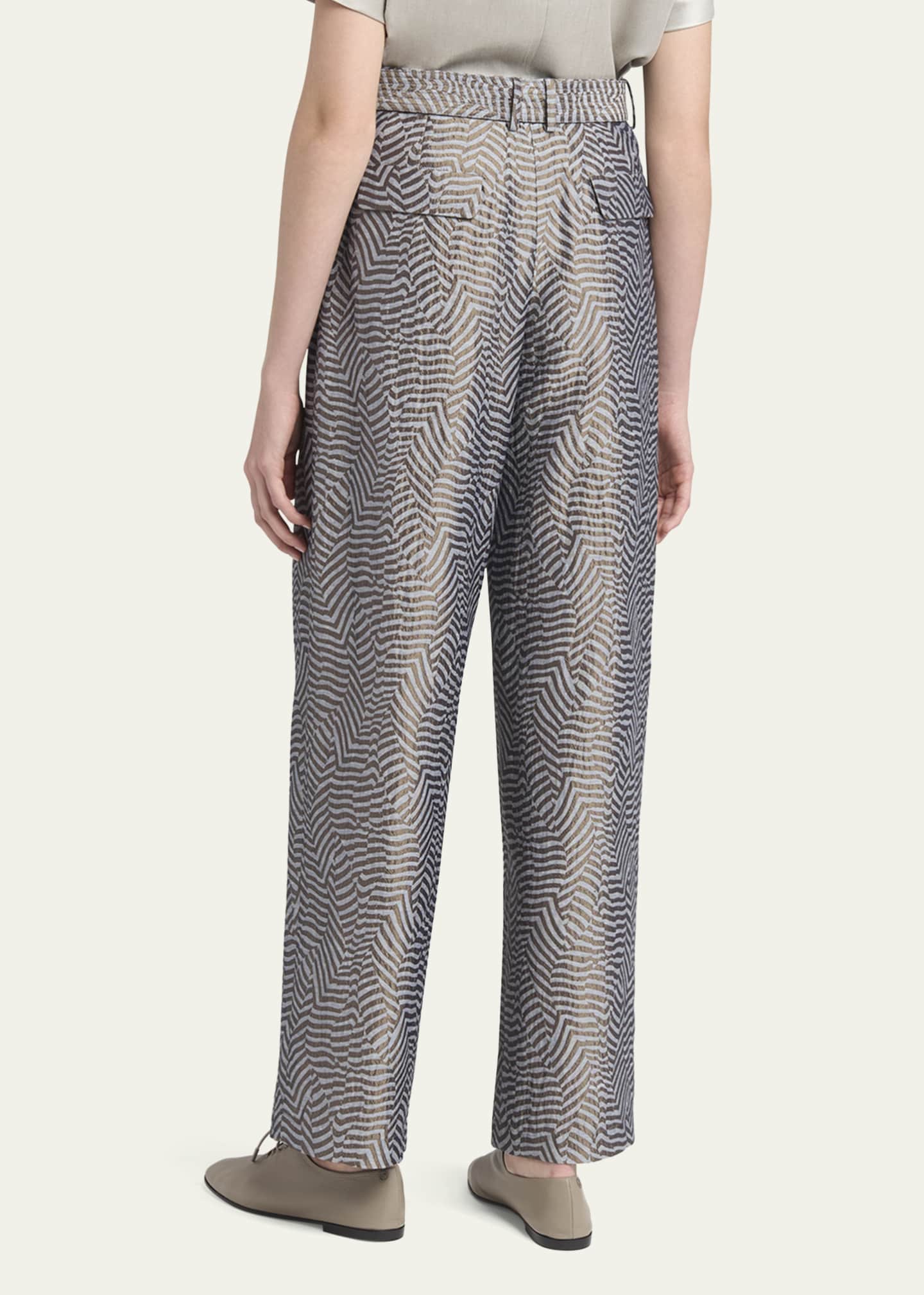Giorgio Armani Animalier Silk Jacquard Straight-Leg Paperbag Trousers Image 3 of 5