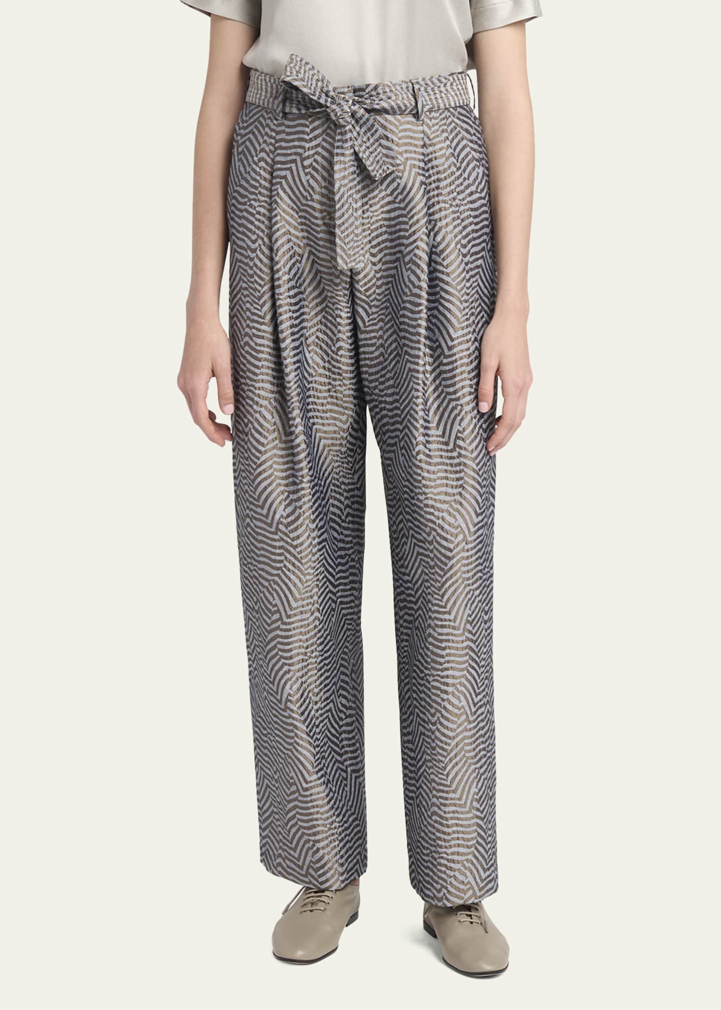 Giorgio Armani Animalier Silk Jacquard Straight-Leg Paperbag Trousers Image 4 of 5