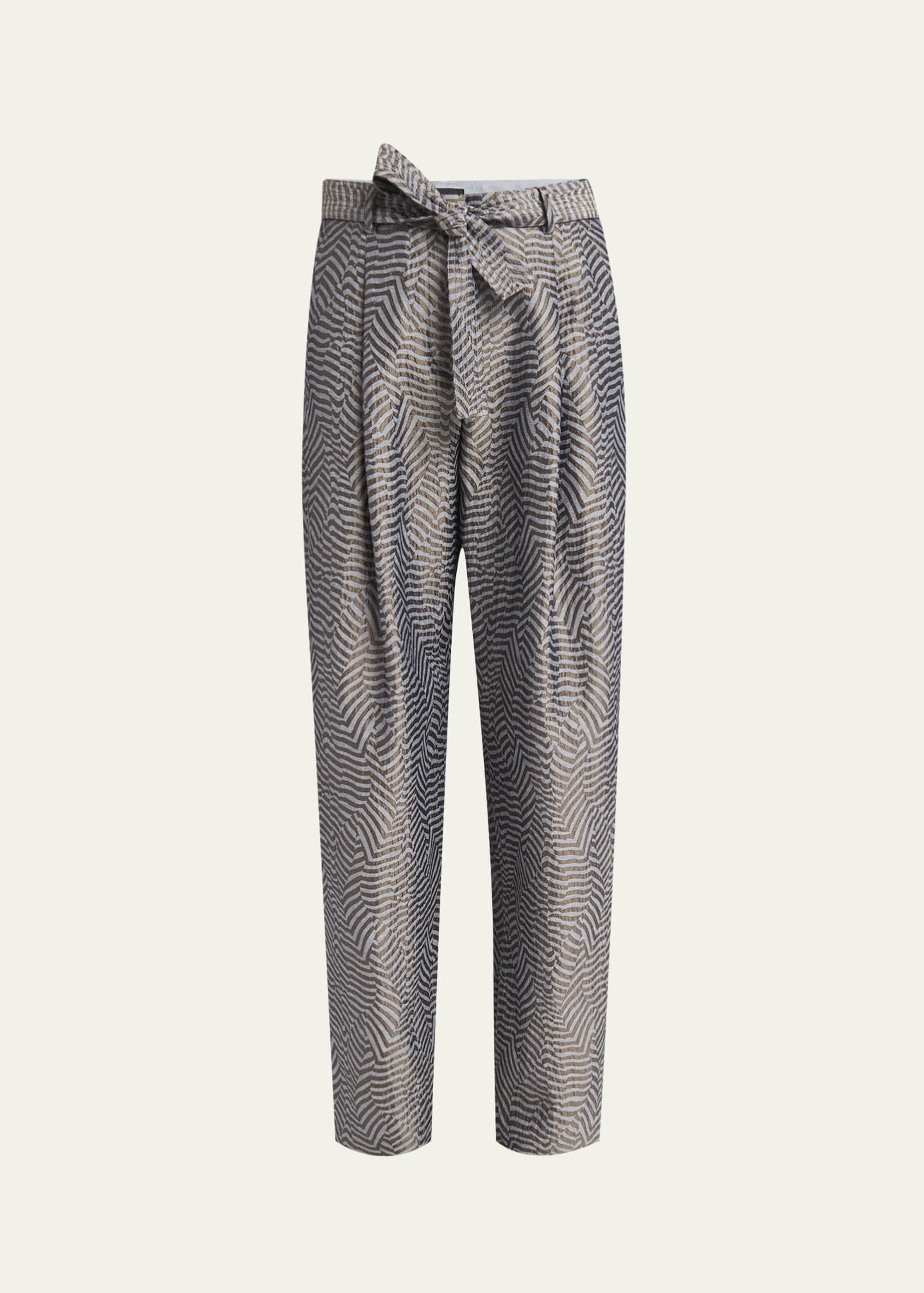 Giorgio Armani Animalier Silk Jacquard Straight-Leg Paperbag Trousers Image 1 of 5