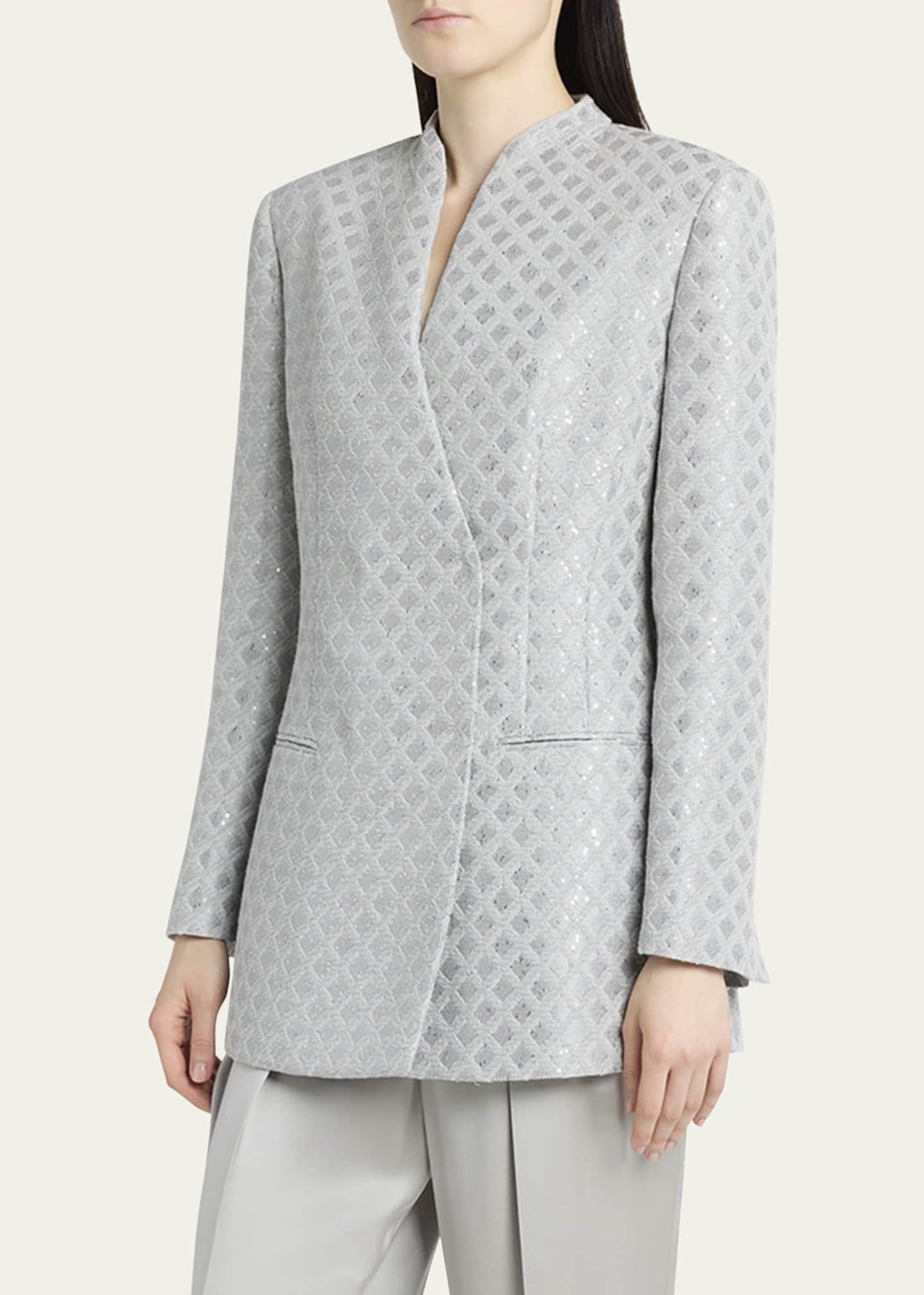 Giorgio Armani Geometric Paillette Jacquard Asymmetric Double-Breasted Jacket Image 4 of 5