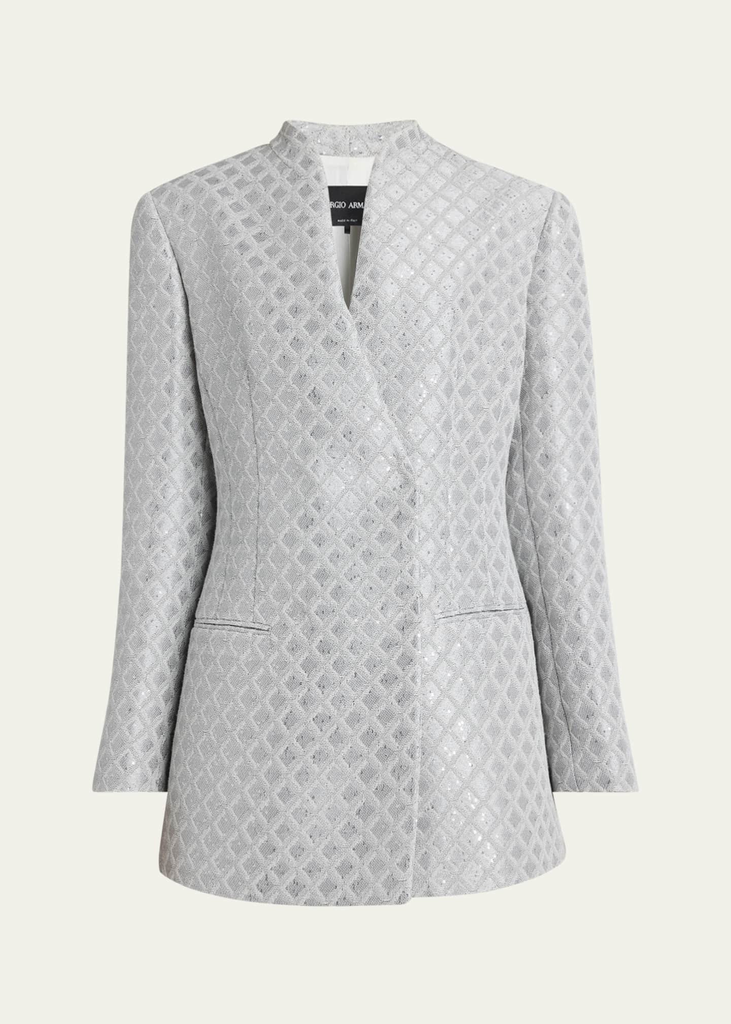 Giorgio Armani Geometric Paillette Jacquard Asymmetric Double-Breasted Jacket Image 1 of 5