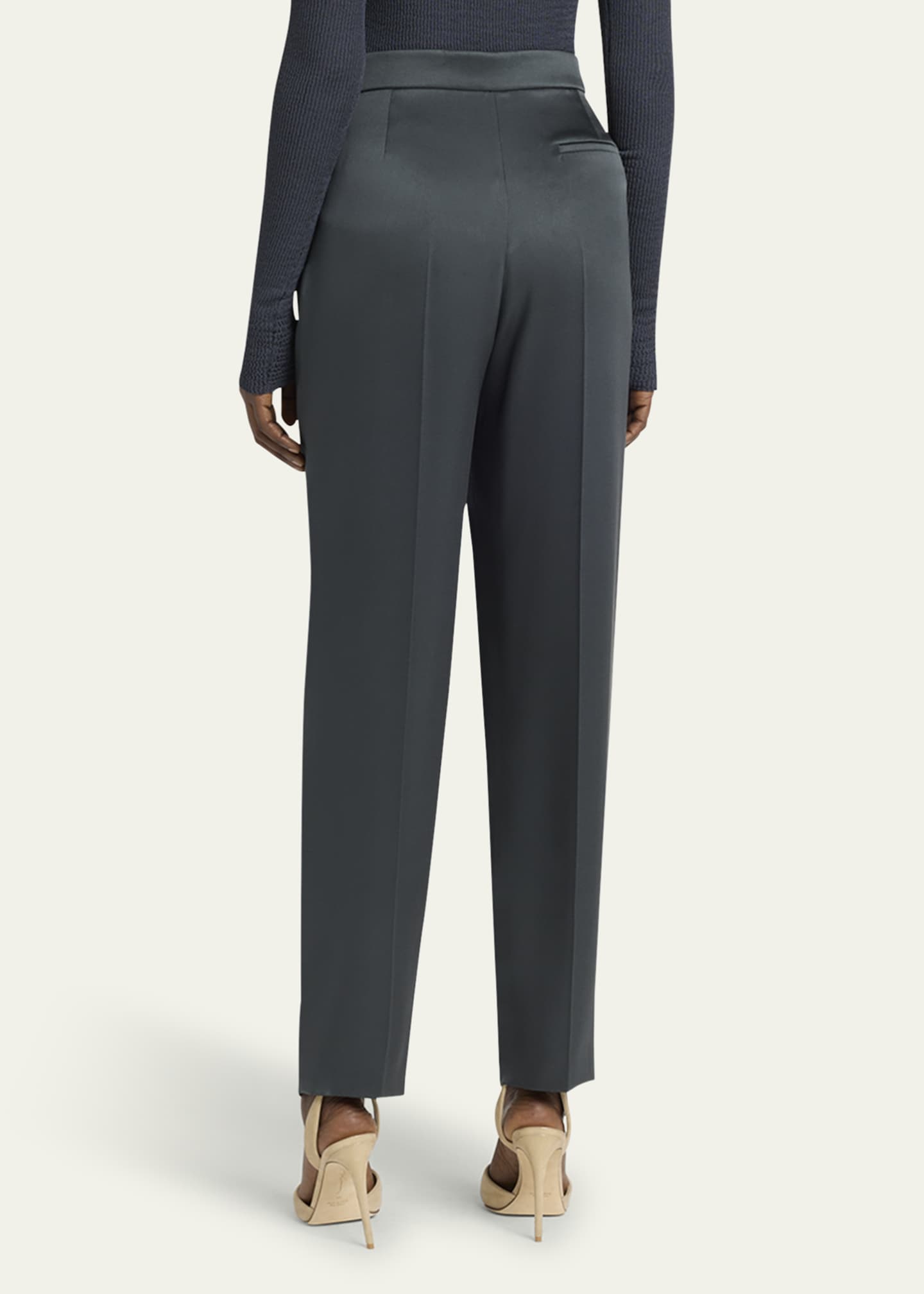 Giorgio Armani Silk Satin Pleated Straight-Leg Trousers Image 3 of 5