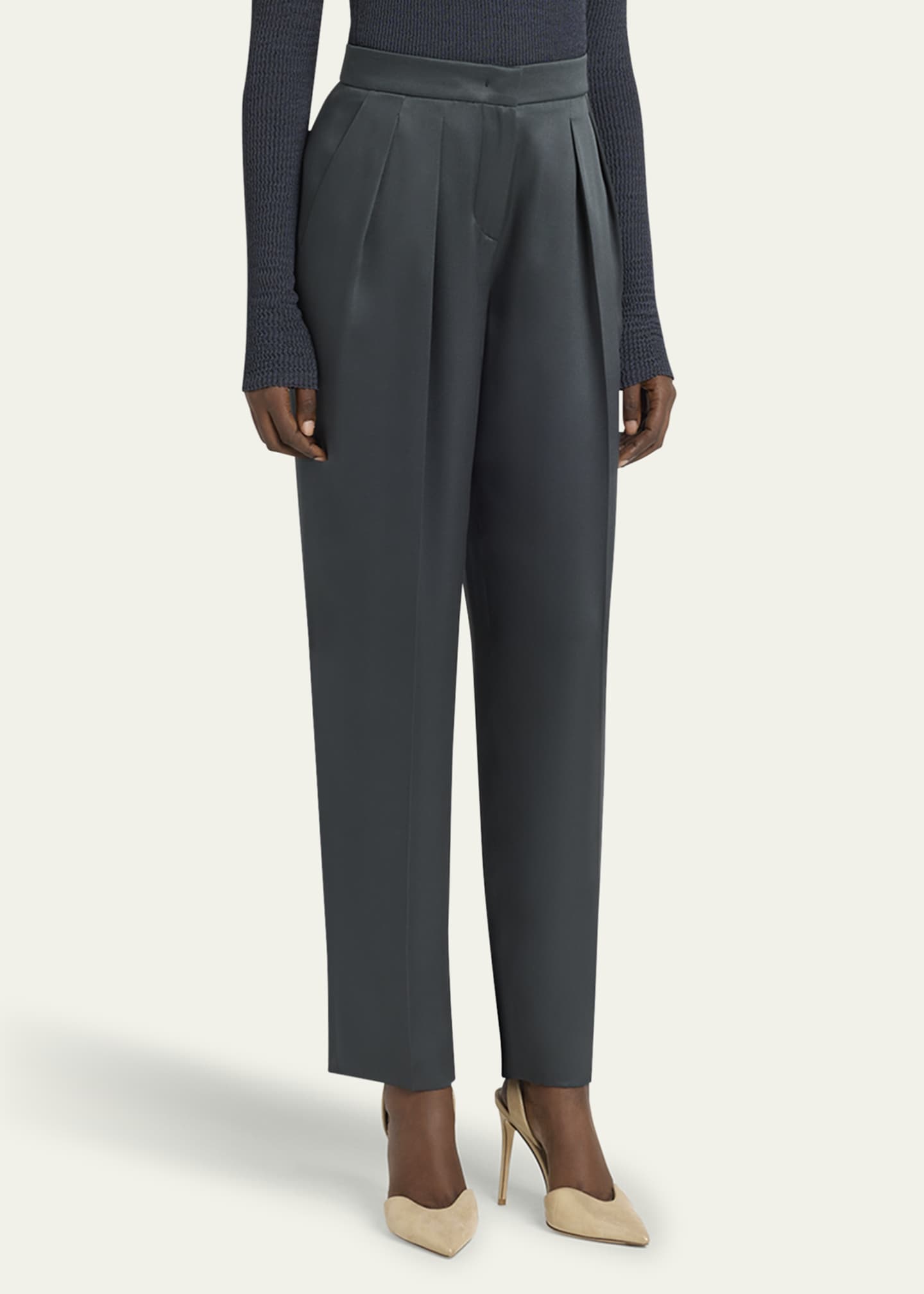 Giorgio Armani Silk Satin Pleated Straight-Leg Trousers Image 4 of 5